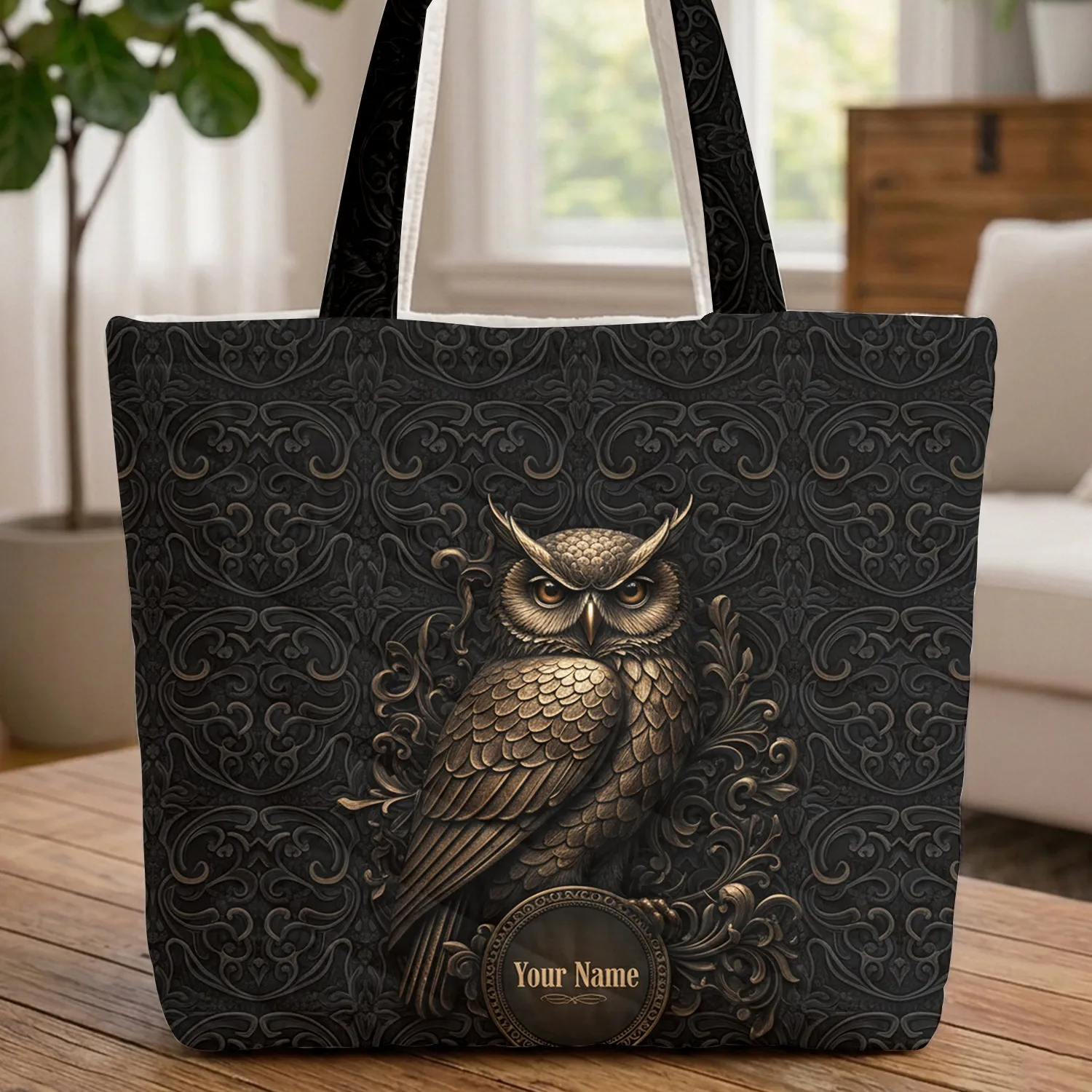 Ornate Owl Carved Gothic Relief - Personalized Wildlife Lover Gift for Owl Lovers Quilted Tote Bag - 1