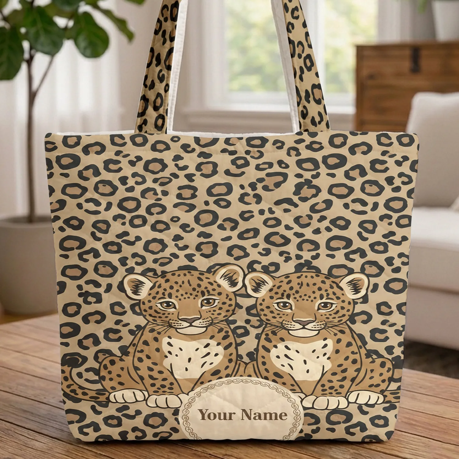 Leopard Cubs Leopard Spots with Your Name - Wildlife Lover Everyday Lifestyle Use Quilted Tote Bag - 1