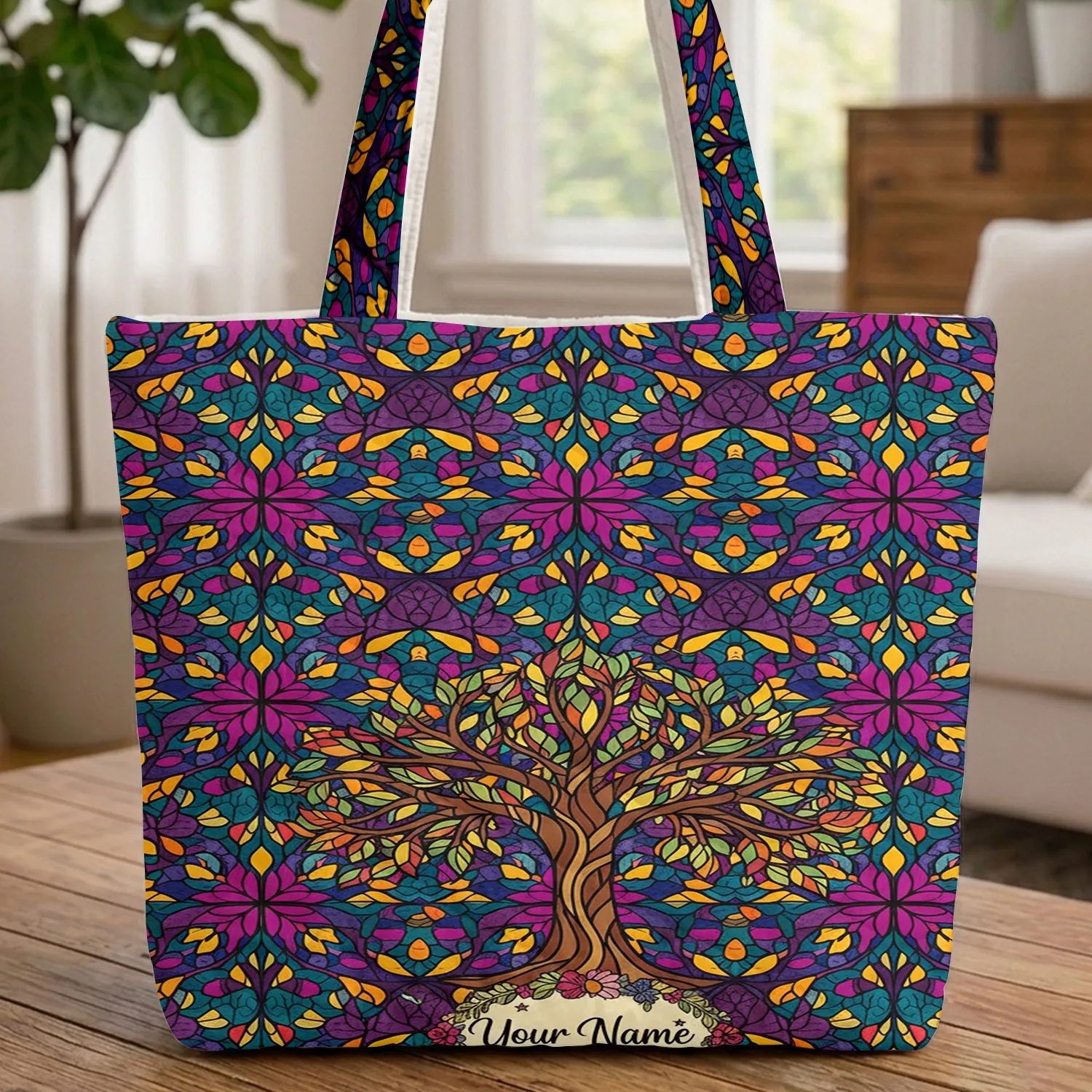 Tree of Life Branches Leaves Floral Wreath - Spiritual Lifestyle Everyday Carry Gift for Her Quilted Tote Bag - 1