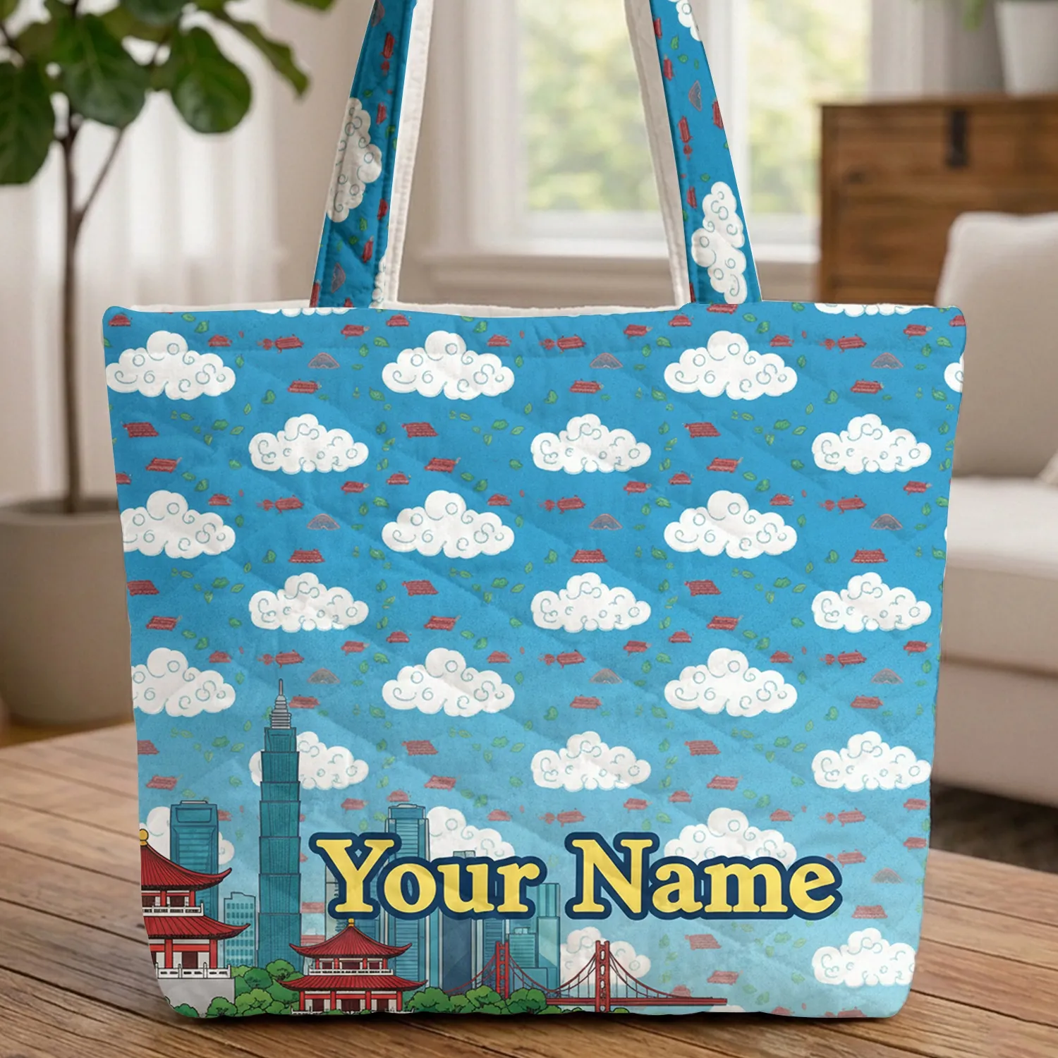 Taiwanese Temples Taipei City Your Name - Everyday Tote Gift for Traveler Quilted Tote Bag - 1