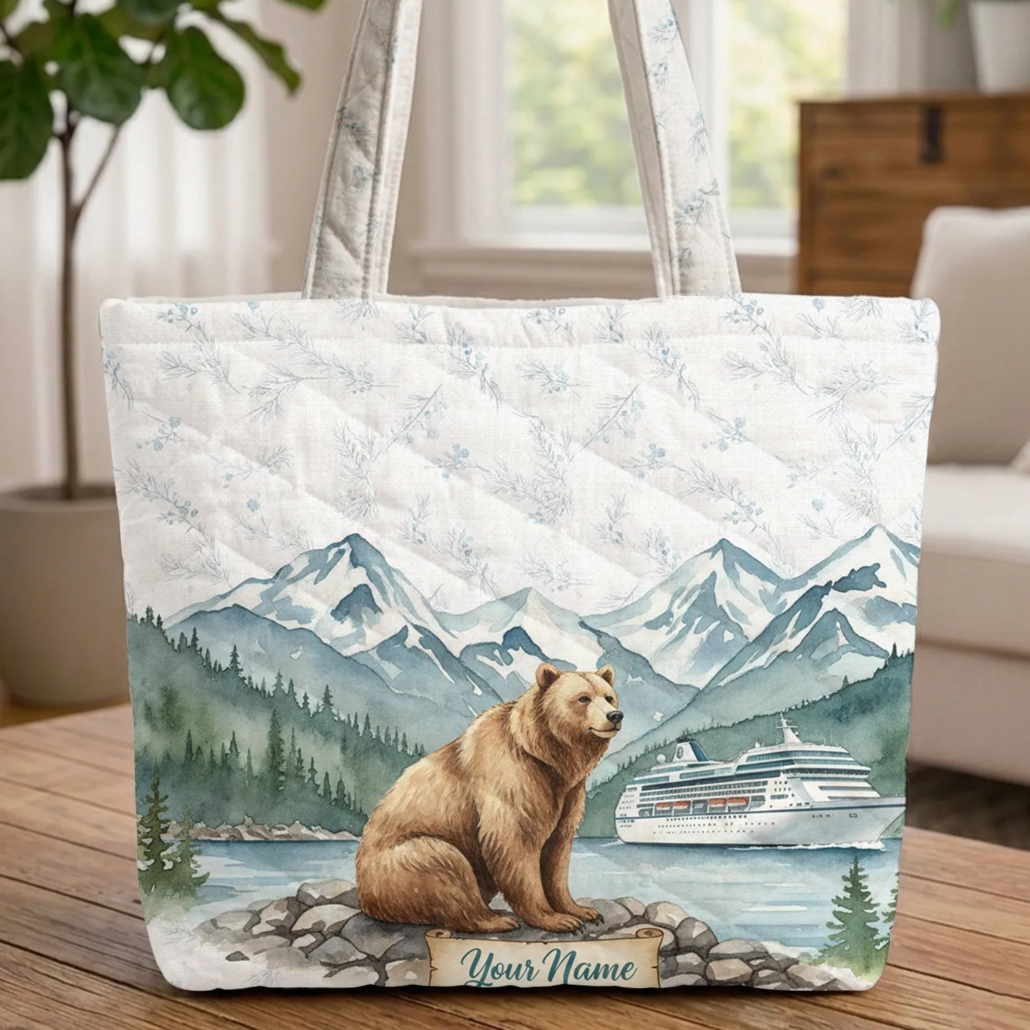 Brown Bear Cruise Ship Fjord - Wildlife Lover Travel Essentials Quilted Tote Bag - 1