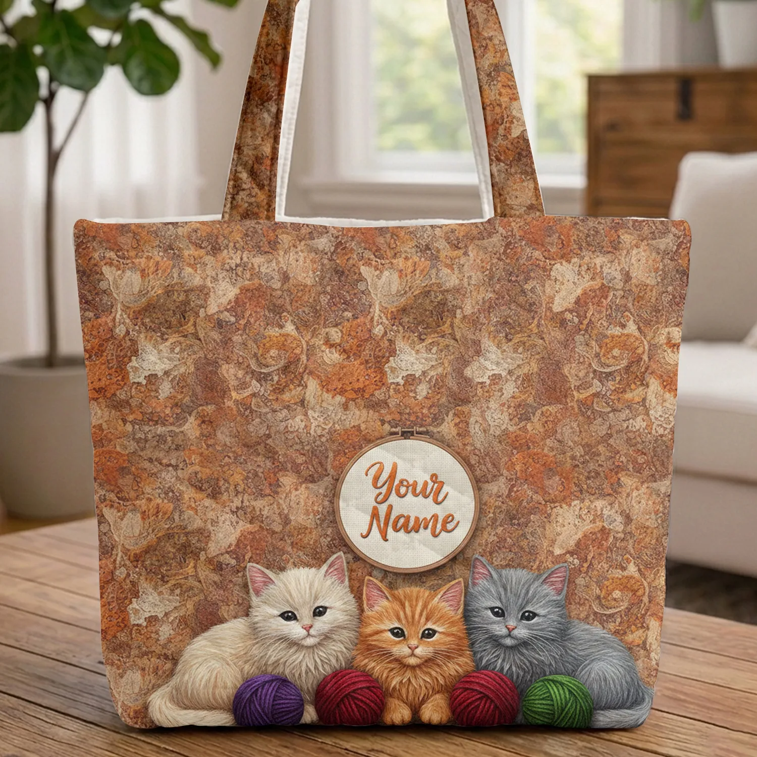 Fluffy Kittens Yarn Organic Speckles  Hoop - Kitten Lover Everyday Carryall Gift Quilted Tote Bag - 1