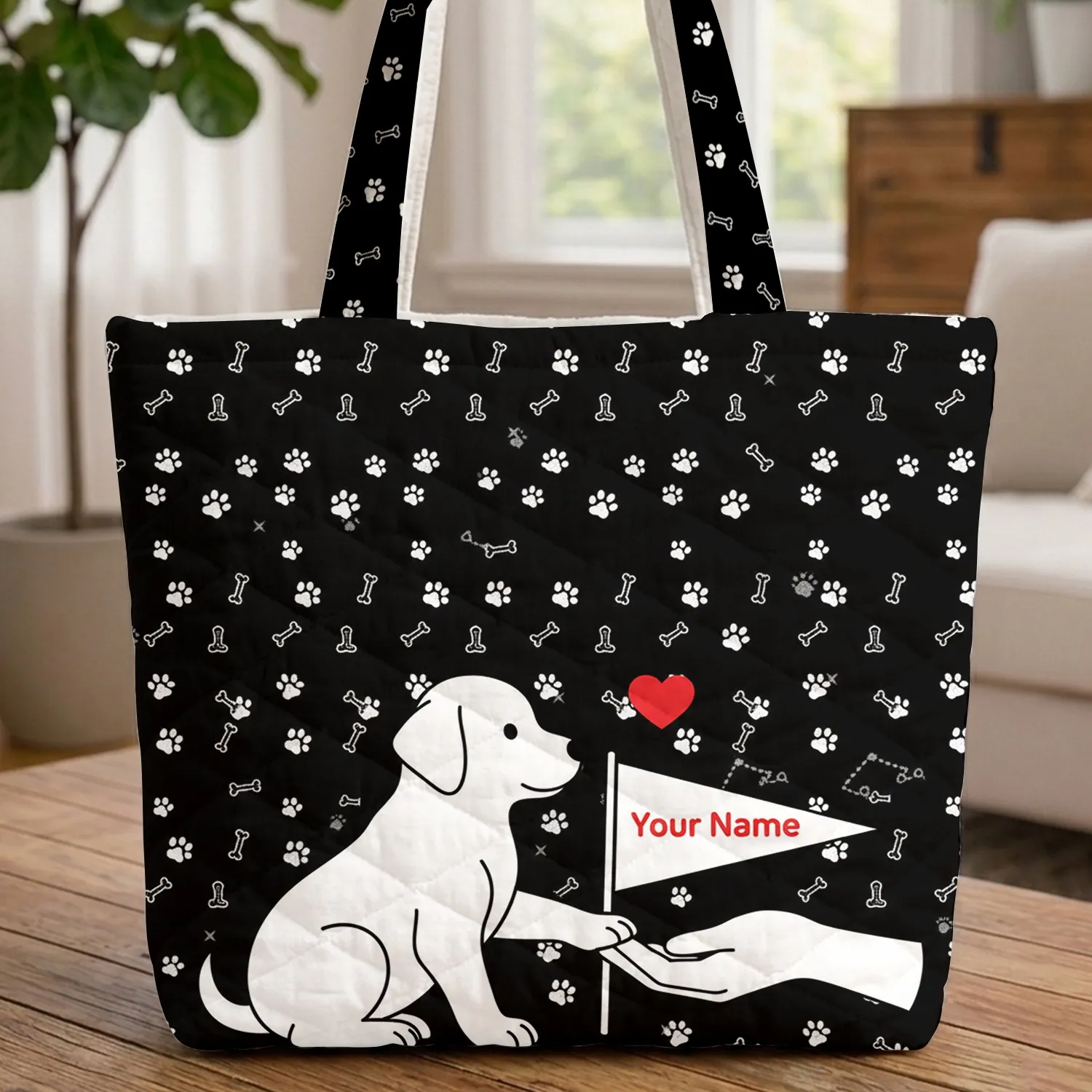 Puppy Human Hand Animal Heart Paw Print Flag - Pet Lover Gift Everyday Tote Quilted Tote Bag - 1