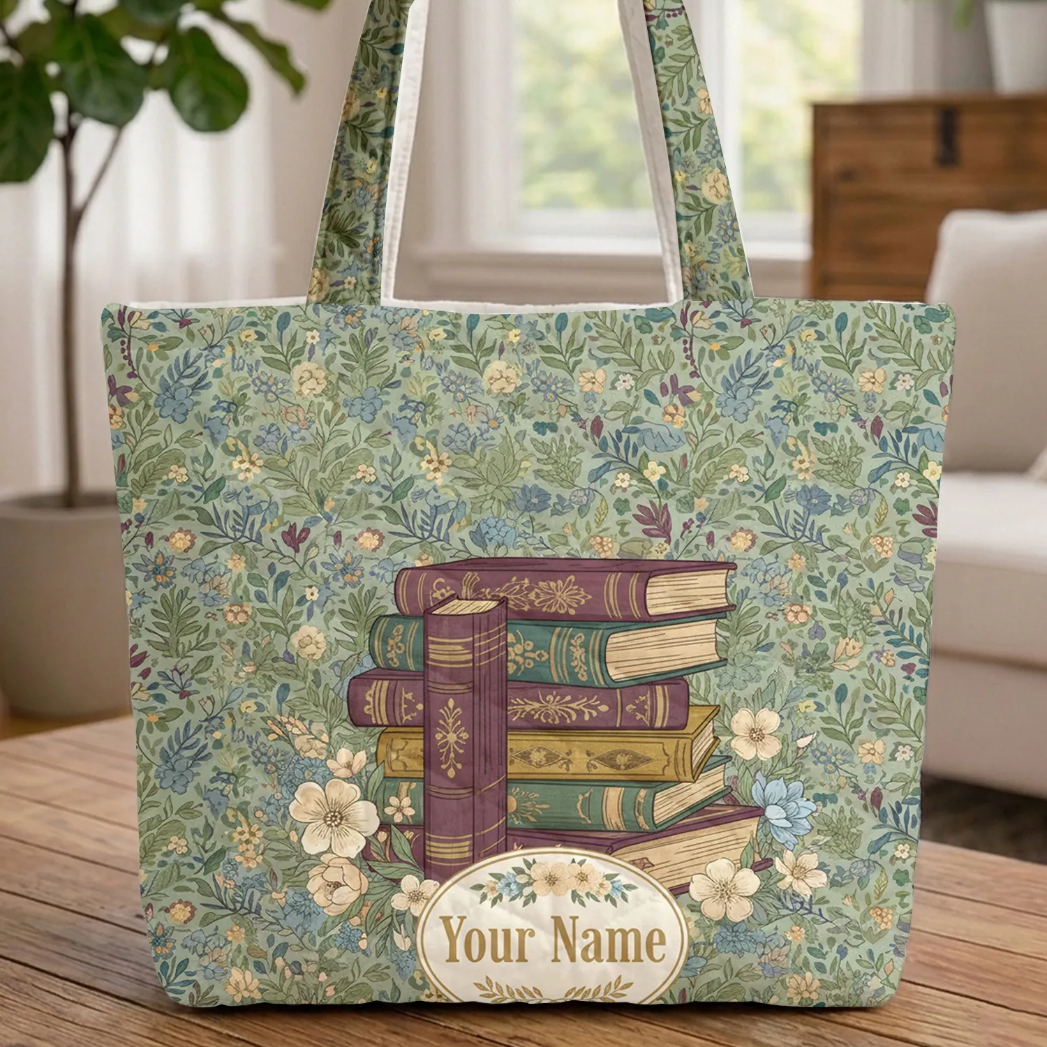 Vintage Ornate Books Blooming Flowers Wildflower Garland - Book Lover Gift Quilted Tote Bag - 1