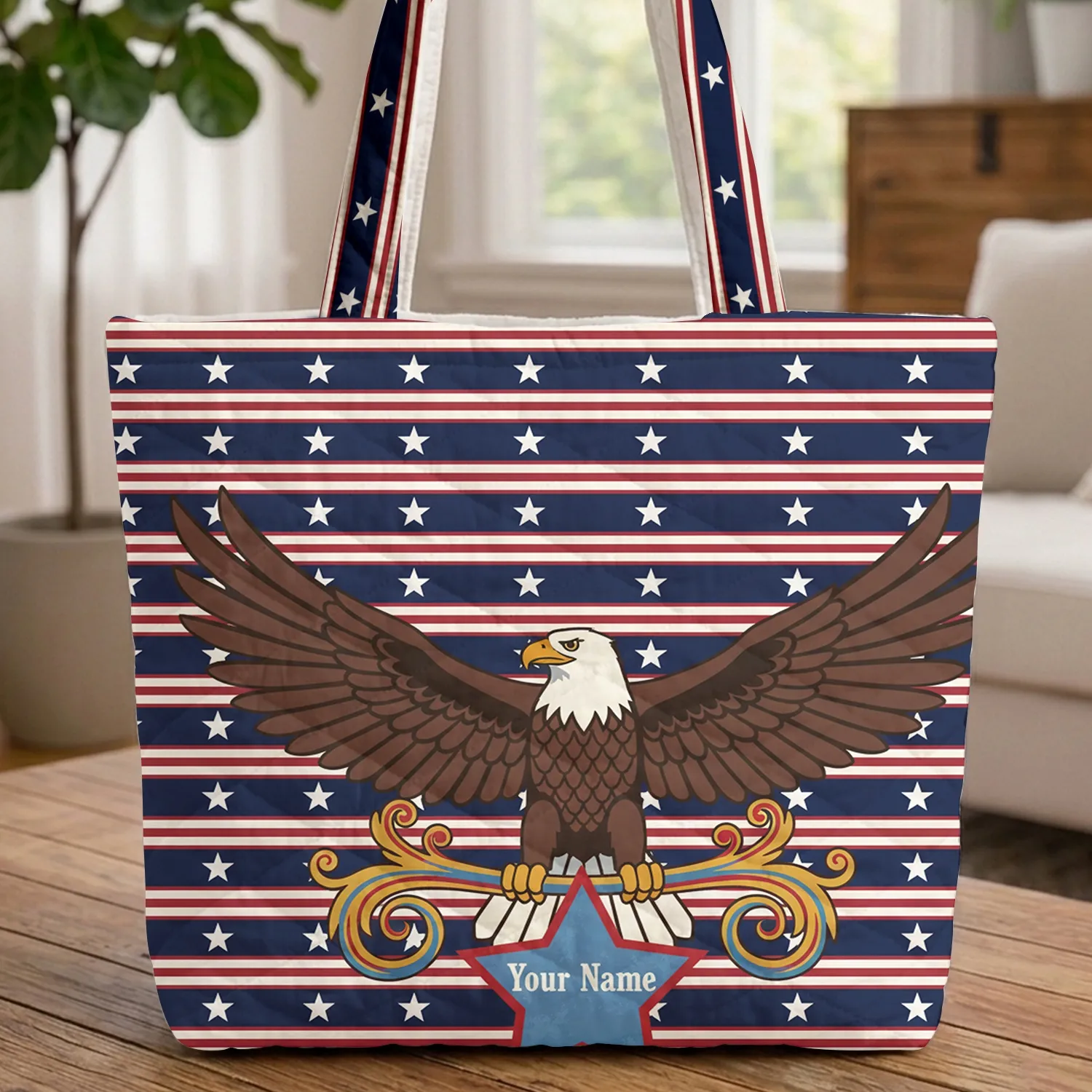 Bald Eagle Stars Stripes - Patriotic American Heritage Gift Quilted Tote Bag - 1