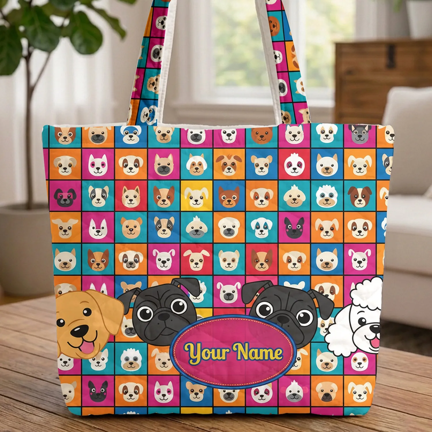 Adorable Cartoon Dog Faces - Dog Lover Gift for Pet Parents Quilted Tote Bag - 1
