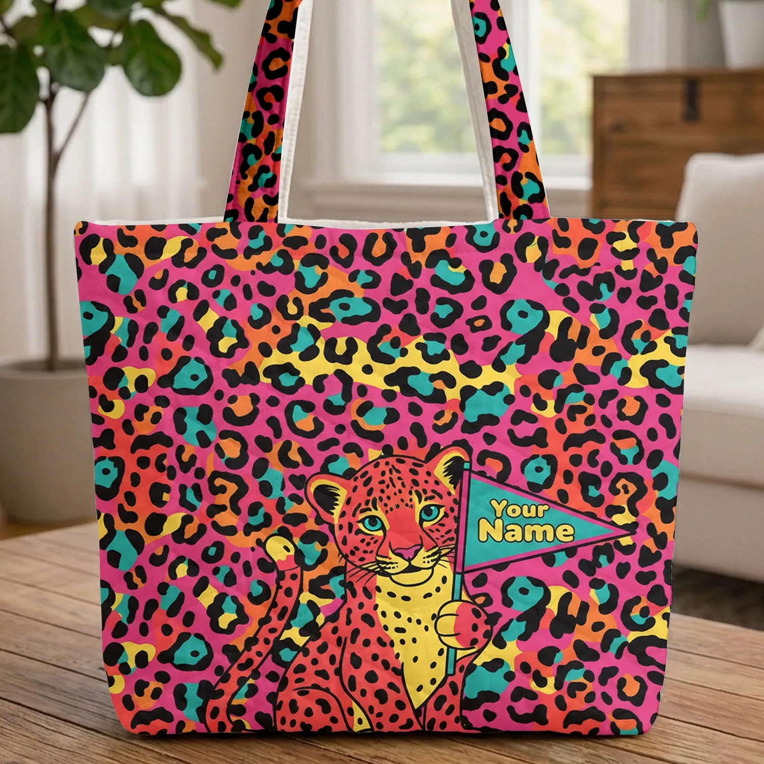 Leopard Cub Leopard Spots Personalized Pennant - Wildlife Lover Gift Quilted Tote Bag - 1