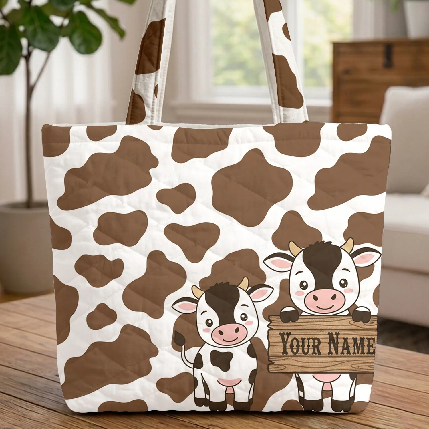 Cowhide Spots Baby Calves Rustic Sign - Farmhouse Cow Bag Lover Gift Quilted Tote Bag - 1