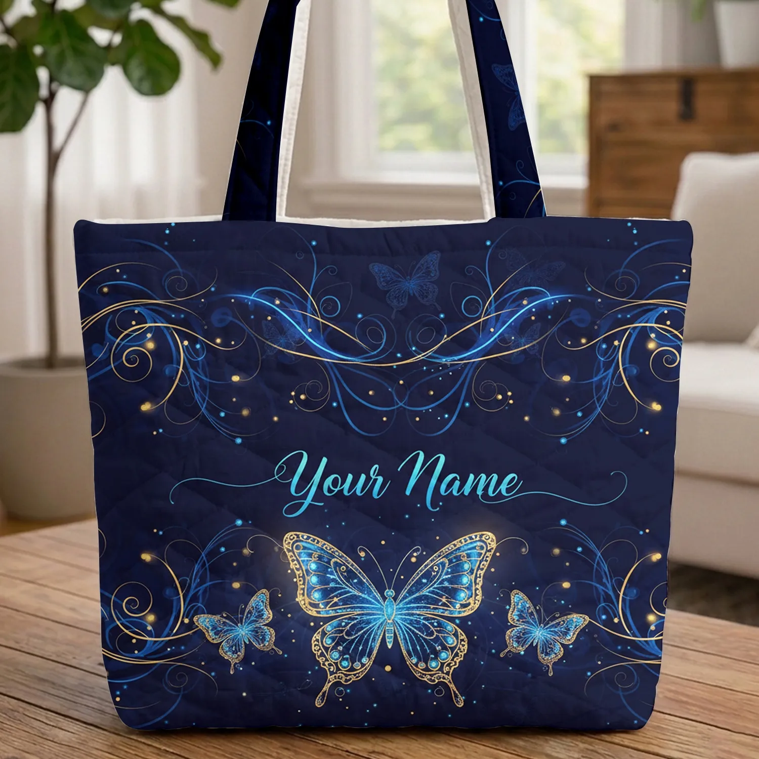 Ornate Glowing Butterflies Swirling Ethereal Light Trails Silhouettes - Everyday Carry Quilted Tote Bag - 1