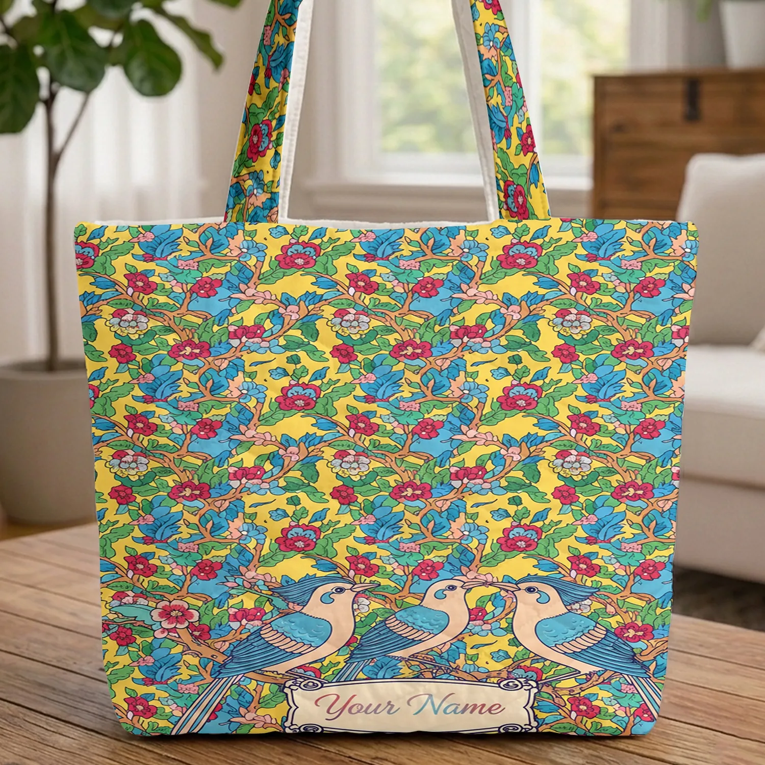 Chinoiserie Birds Floral Branches - Travel Essentials Bird Lover Gift Quilted Tote Bag - 1