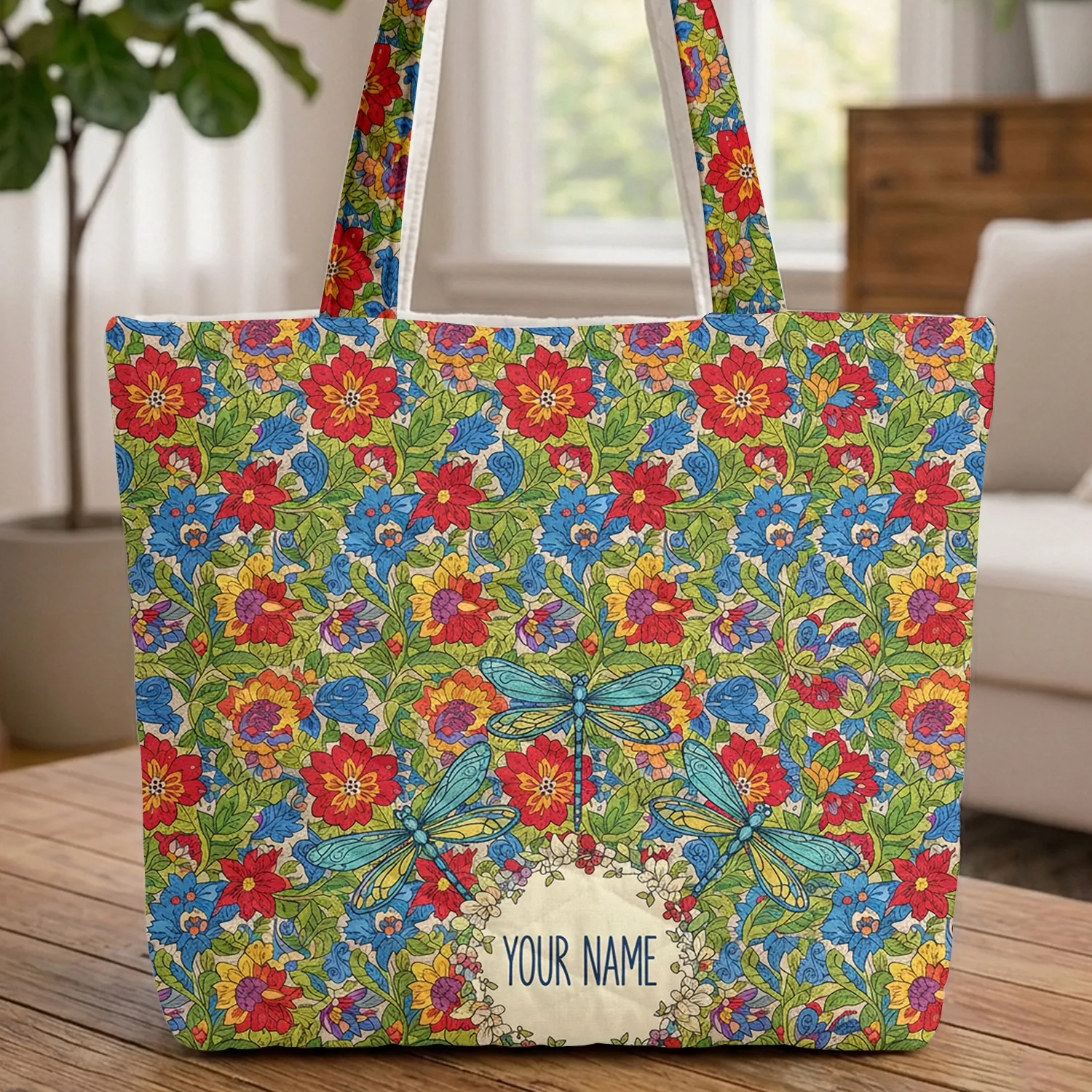Dragonflies Flowers Leaves Vines Garland - Daily Carry Nature Lover Gift Quilted Tote Bag - 1