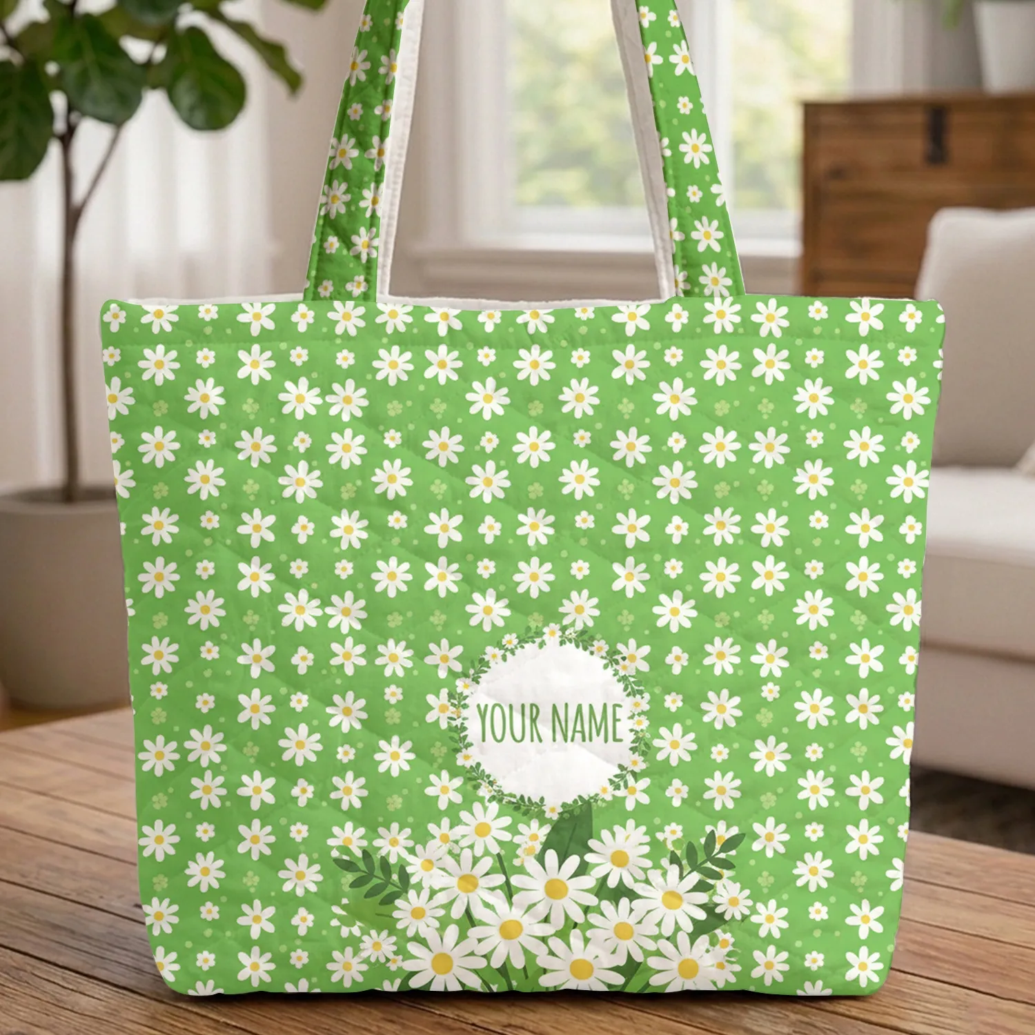 White Daisy Flowers Floral Wreath - Everyday Tote Gift for Nature Lover Quilted Tote Bag - 1