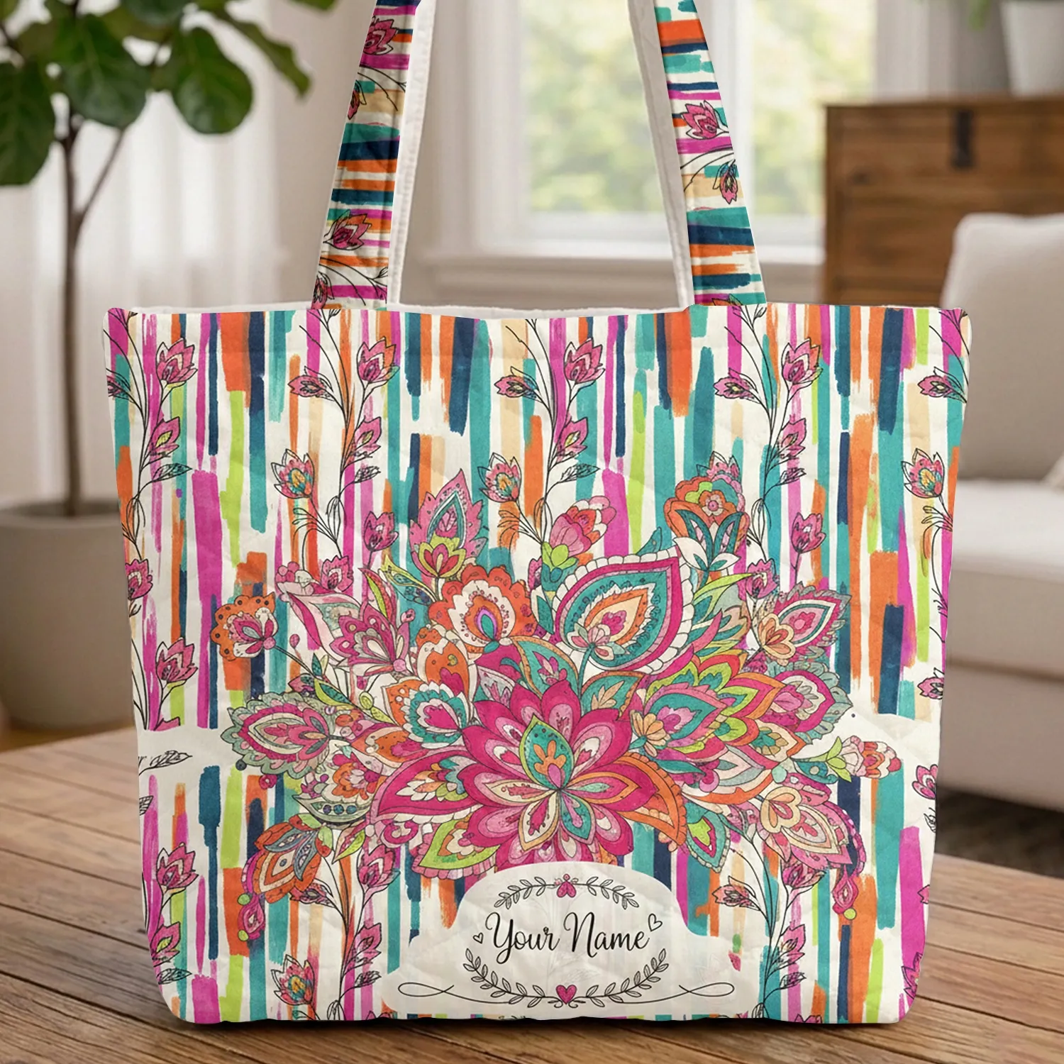 Paisley Flowers Floral Bouquet Wreath Garland - Everyday Tote Flower Lover Gift Quilted Tote Bag - 1