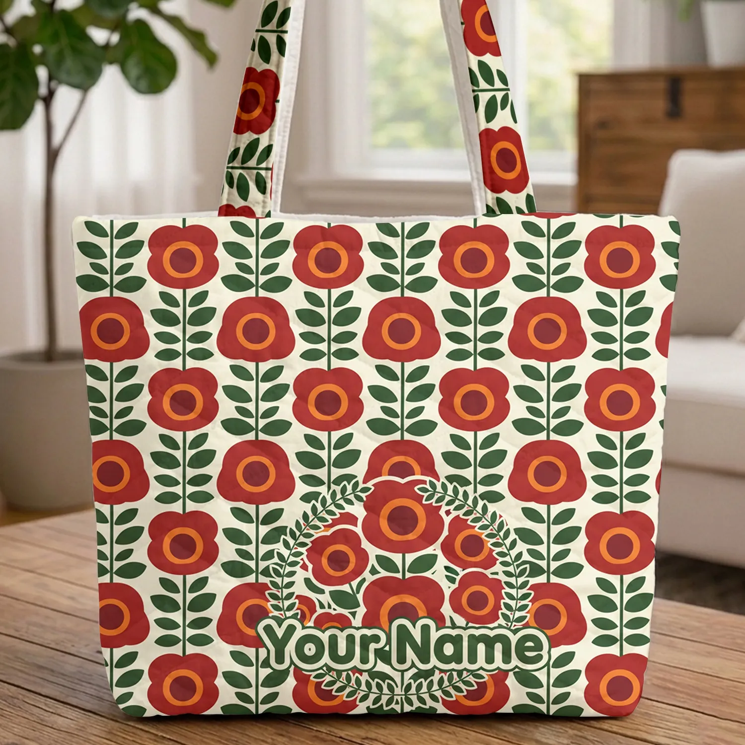 Red Orange Blue Green Floral Motifs Flowers Leaf Garland - Bag Gift for Everyday Use Quilted Tote Bag - 1