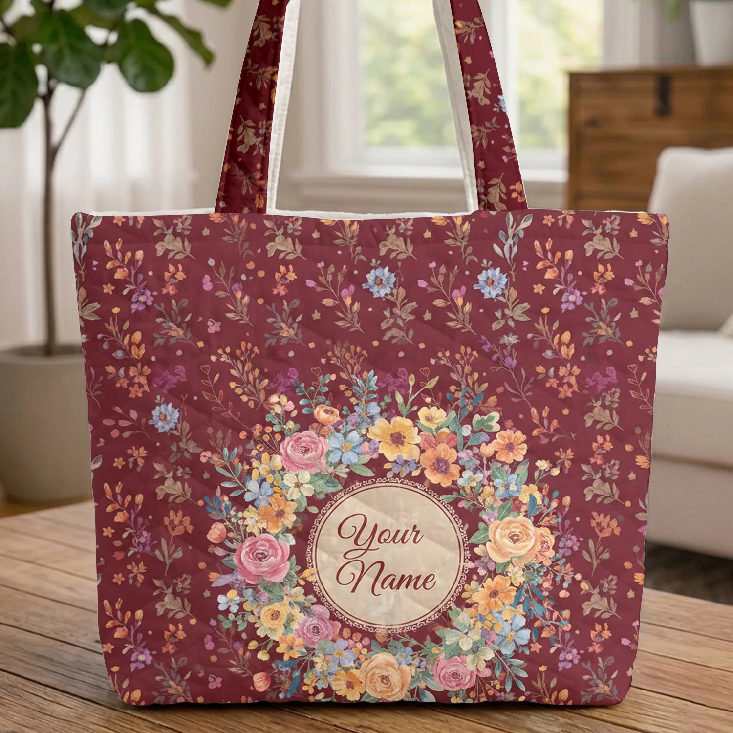 Wildflower Wreath Name Everyday Carry - Flower Lover Women Quilted Tote Bag - 1