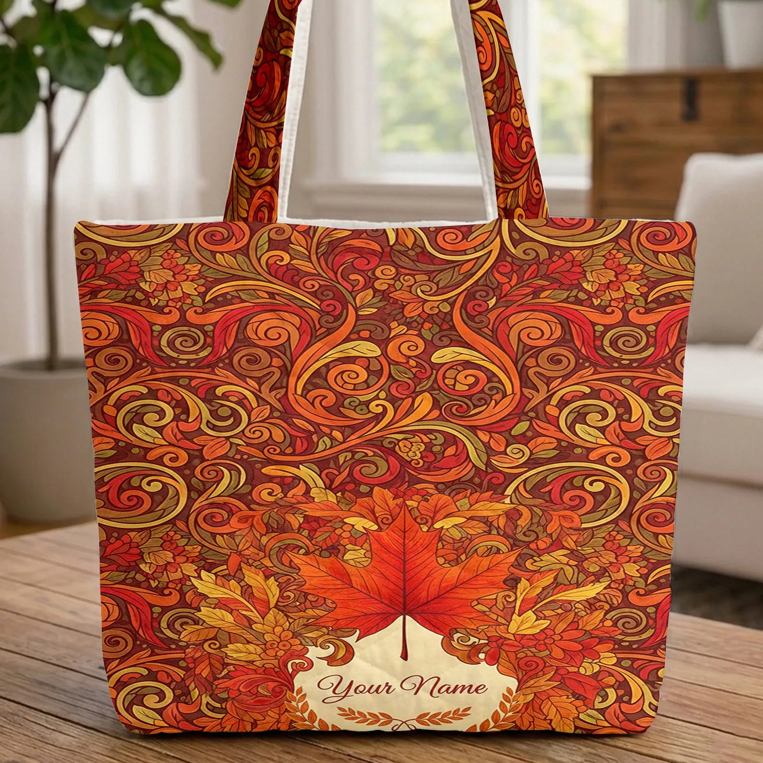 Swirling Maple Leaf Autumn Berry Vine Floral Wreath - Autumn Home Decor Gift for Botanical Lover Quilted Tote Bag - 1