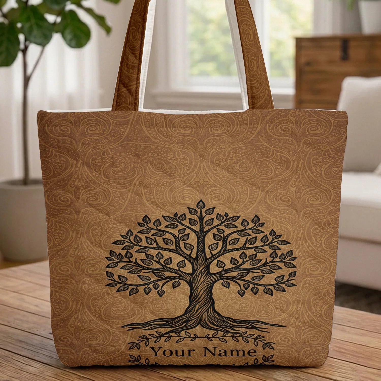 Tree of Life Organic Swirls - Boho Lifestyle Gift Quilted Tote Bag - 1