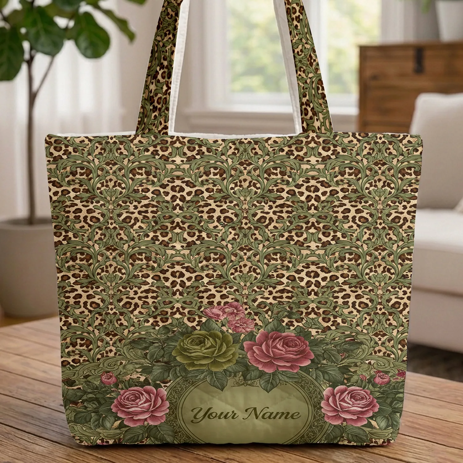 Leopard Spots Rococo Acanthus Scrolls Baroque Roses - Fashion Statement Accessory Quilted Tote Bag - 1