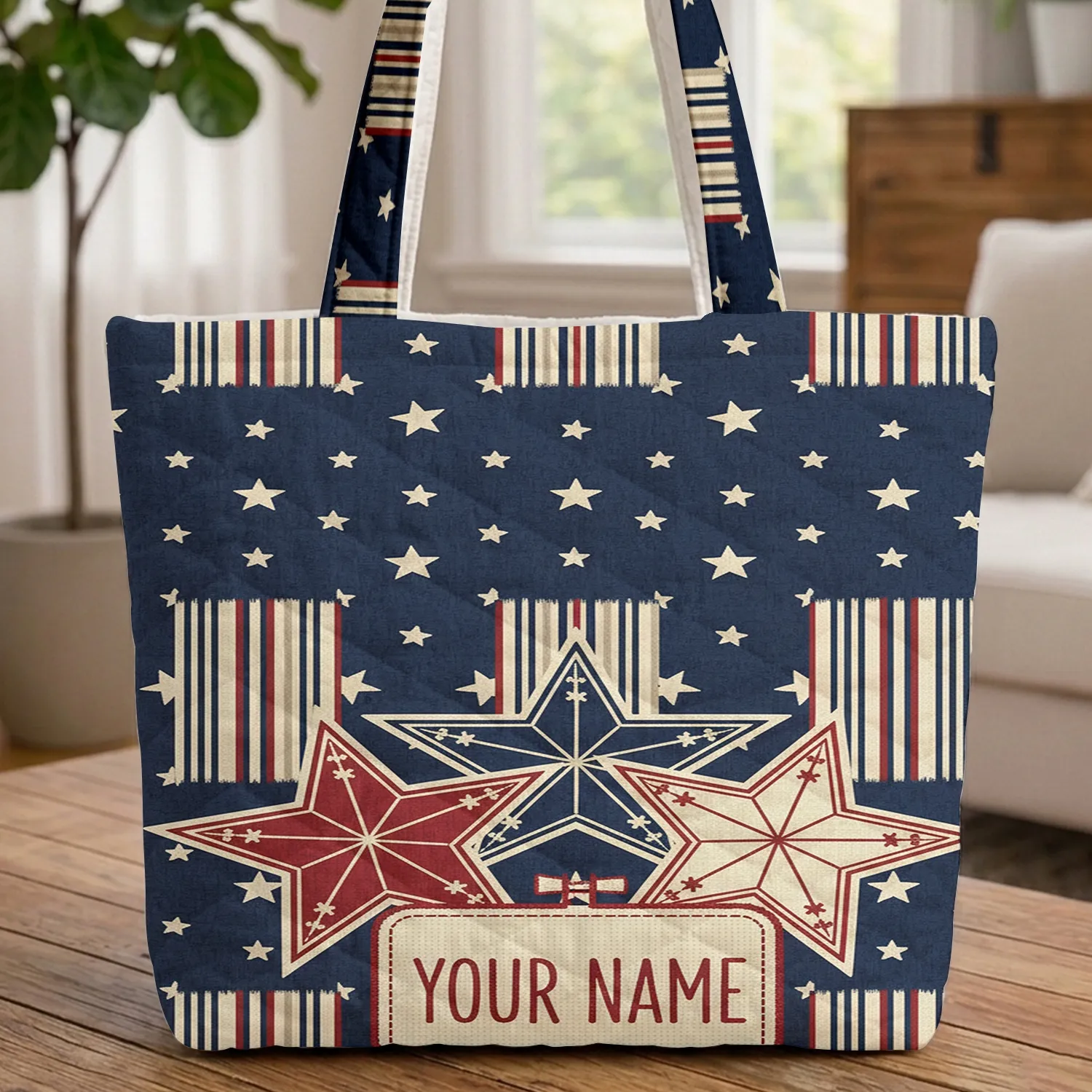Ornate Patriotic Stars and Stripes - Fourth of July Celebration Gift for Patriots Quilted Tote Bag - 1