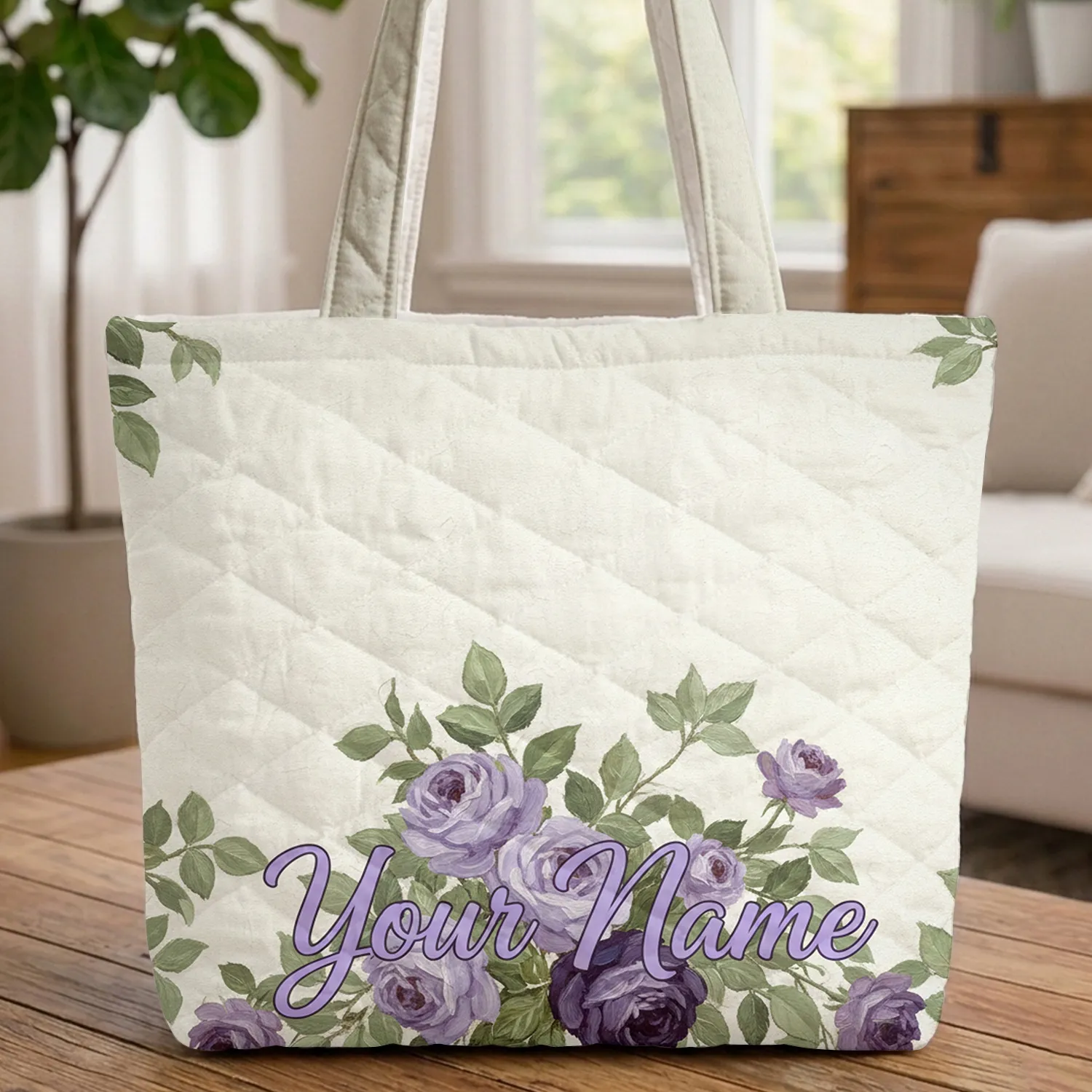 Climbing Purple Roses Green Leaves Garden - Floral Bag Gift Quilted Tote Bag - 1
