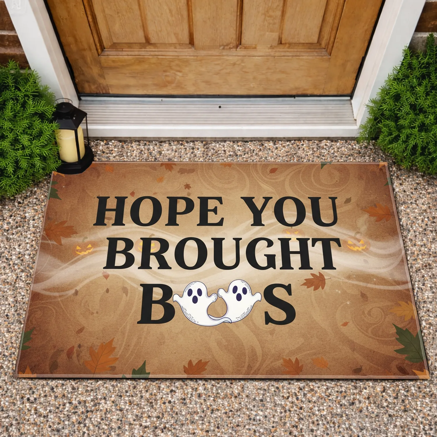 Hope You Brought Boos Ghosts Jack-o'-Lanterns Autumn Leaves Home Halloween Decor Doormat - 1