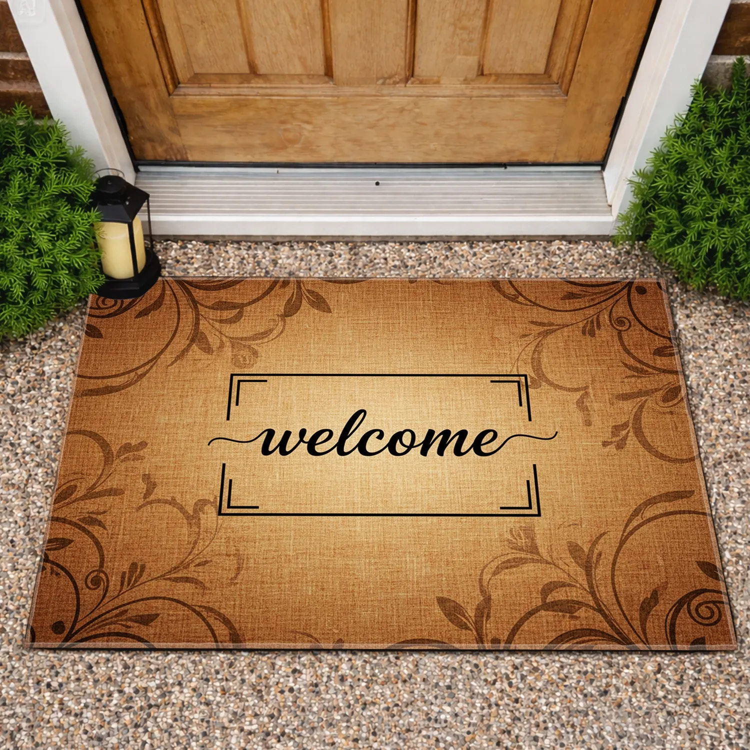 Welcome Word Minimalist Border Natural Fiber Canvas - Everyday Home Decor Gift Doormat - 1