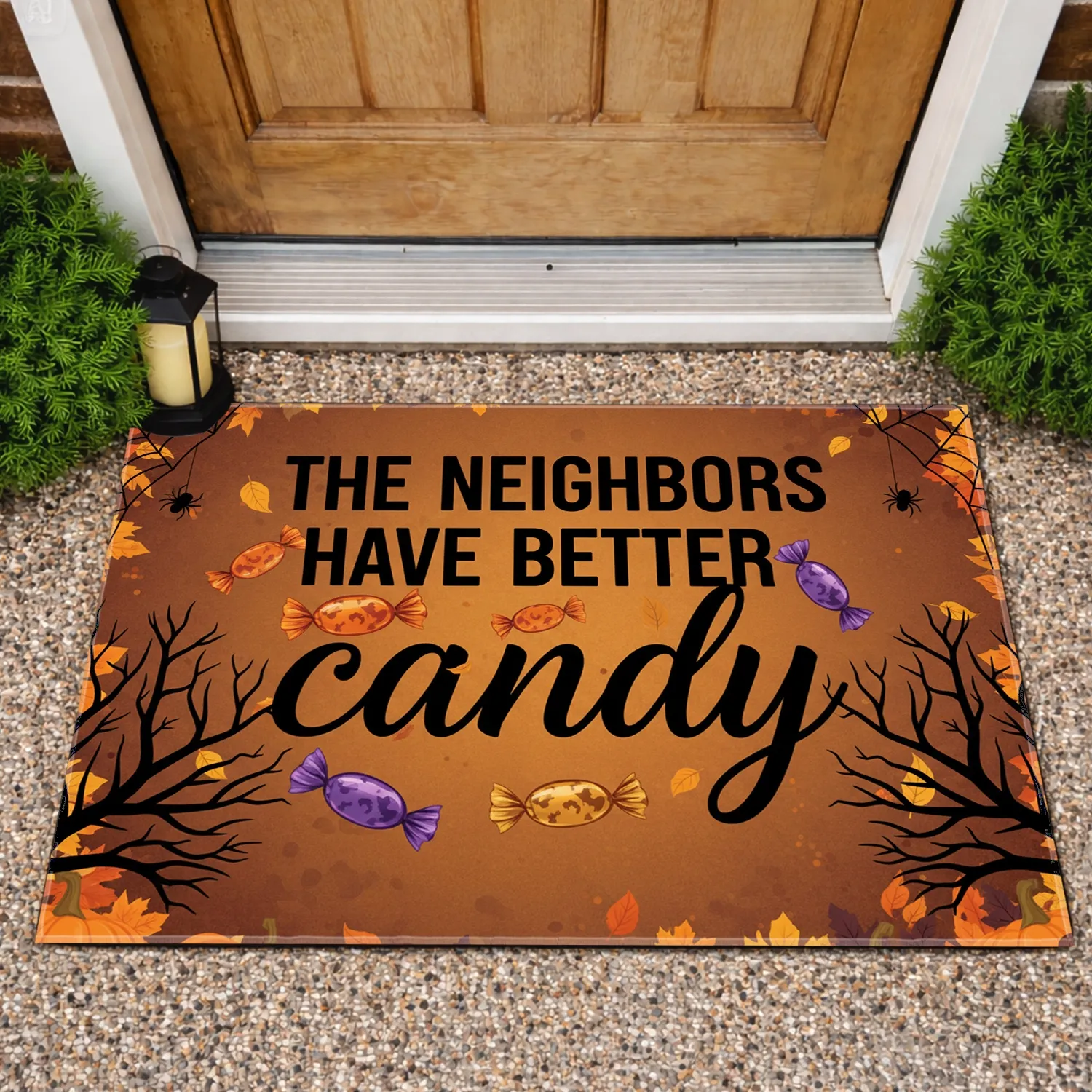 Neighbors Better Candy Halloween Spiderweb Tree Branches Trick or Treat Yard Decor Doormat - 1