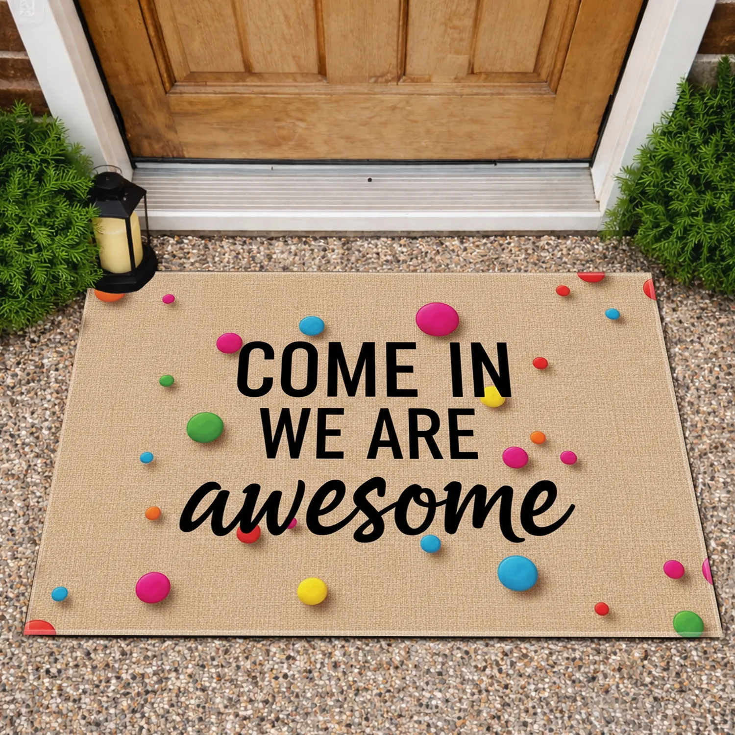 Come In We Are Awesome Dots - Inviting Guest Welcome Home Decor Doormat - 1
