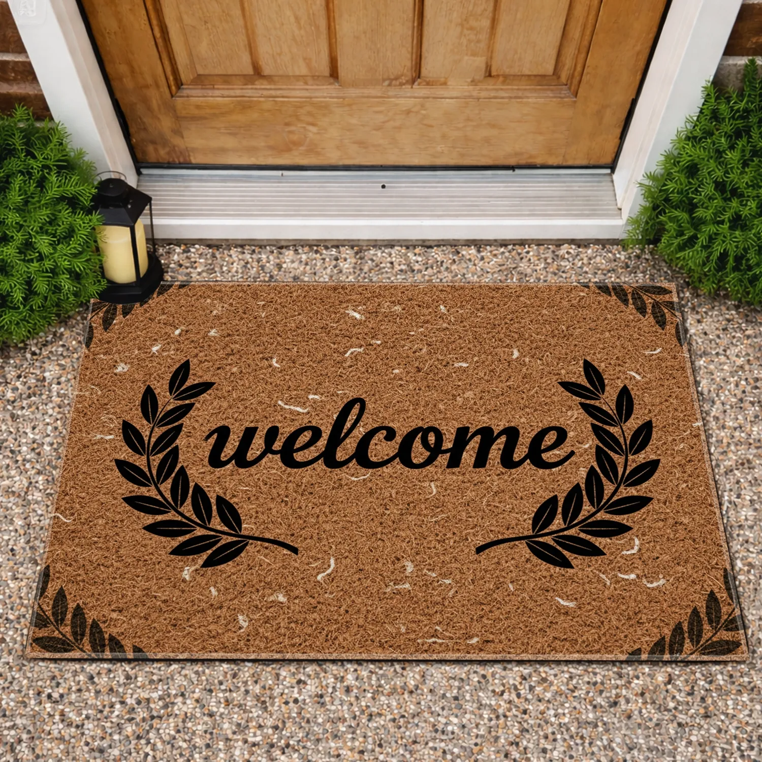 Welcome Script Laurel Branches Natural - Everyday Home Decor Gift Doormat - 1