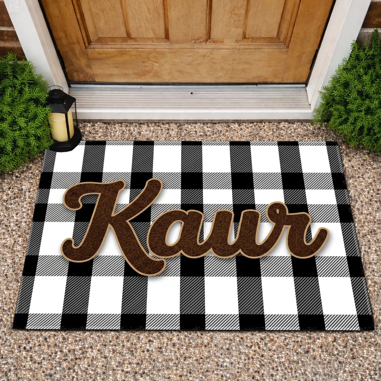 Custom Text Buffalo Check Plaid - Rustic Farmhouse Home Decor Doormat - 1