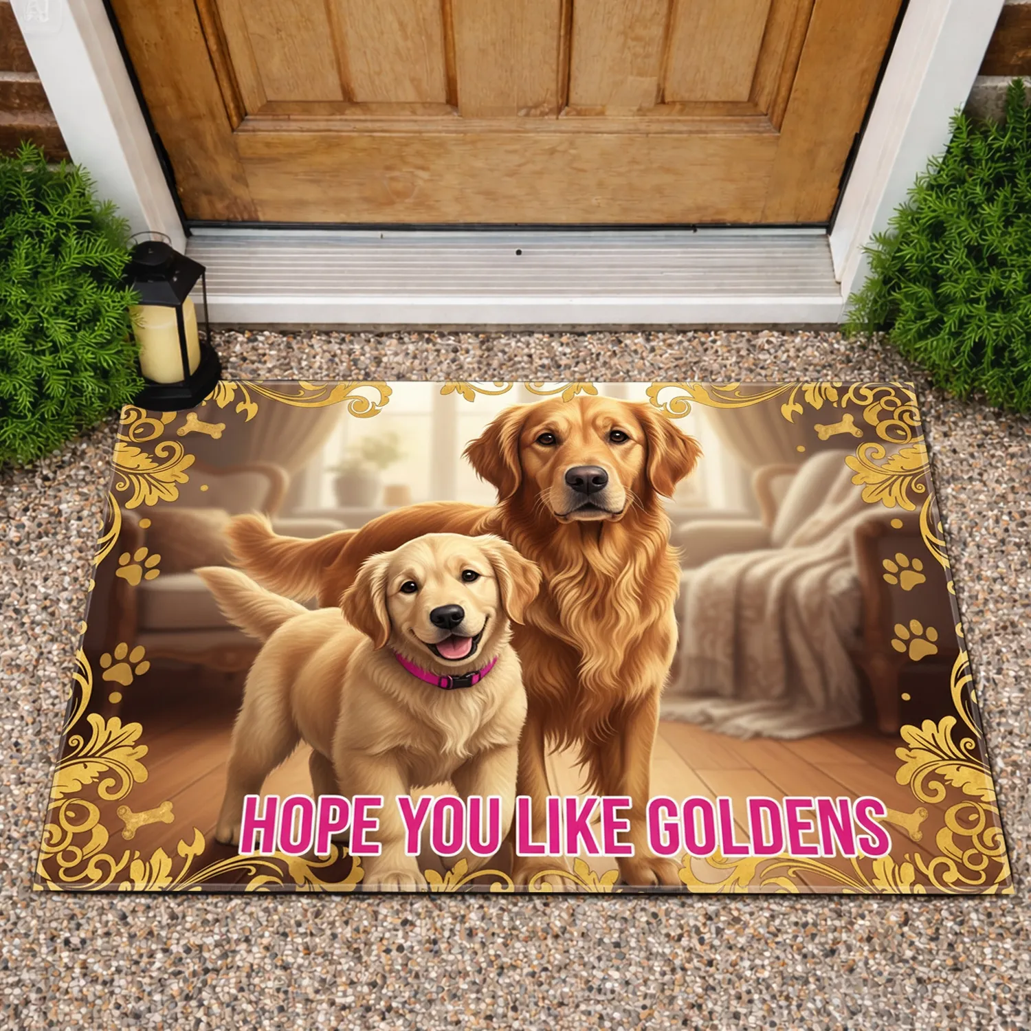 Golden Retrievers HOPE YOU LIKE goldens - Dog Lover Home Decor Gift Doormat - 1