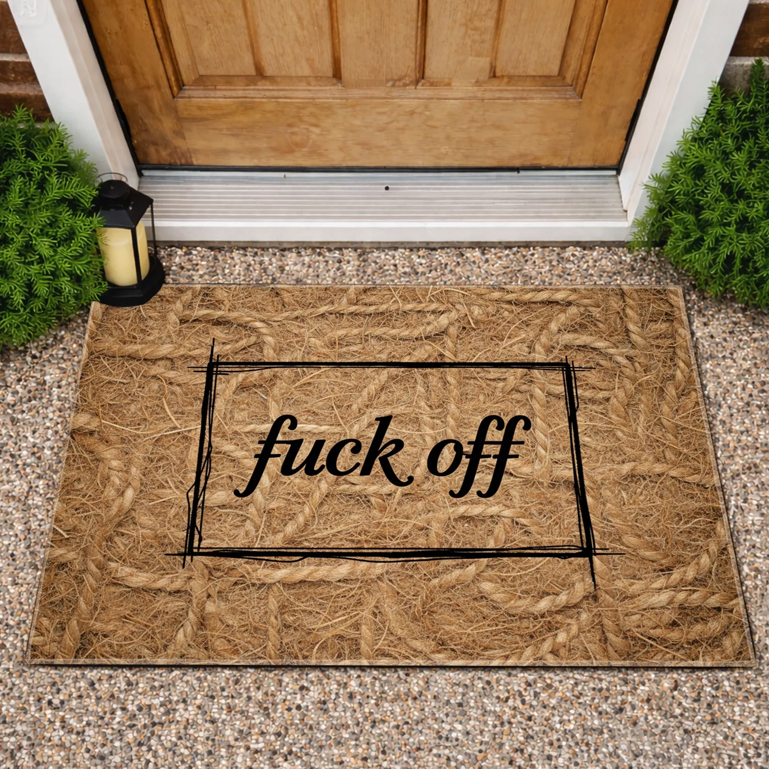 Fuck Off Script Lettering Rustic Frame - Sarcastic Home Decor Gift Doormat - 1