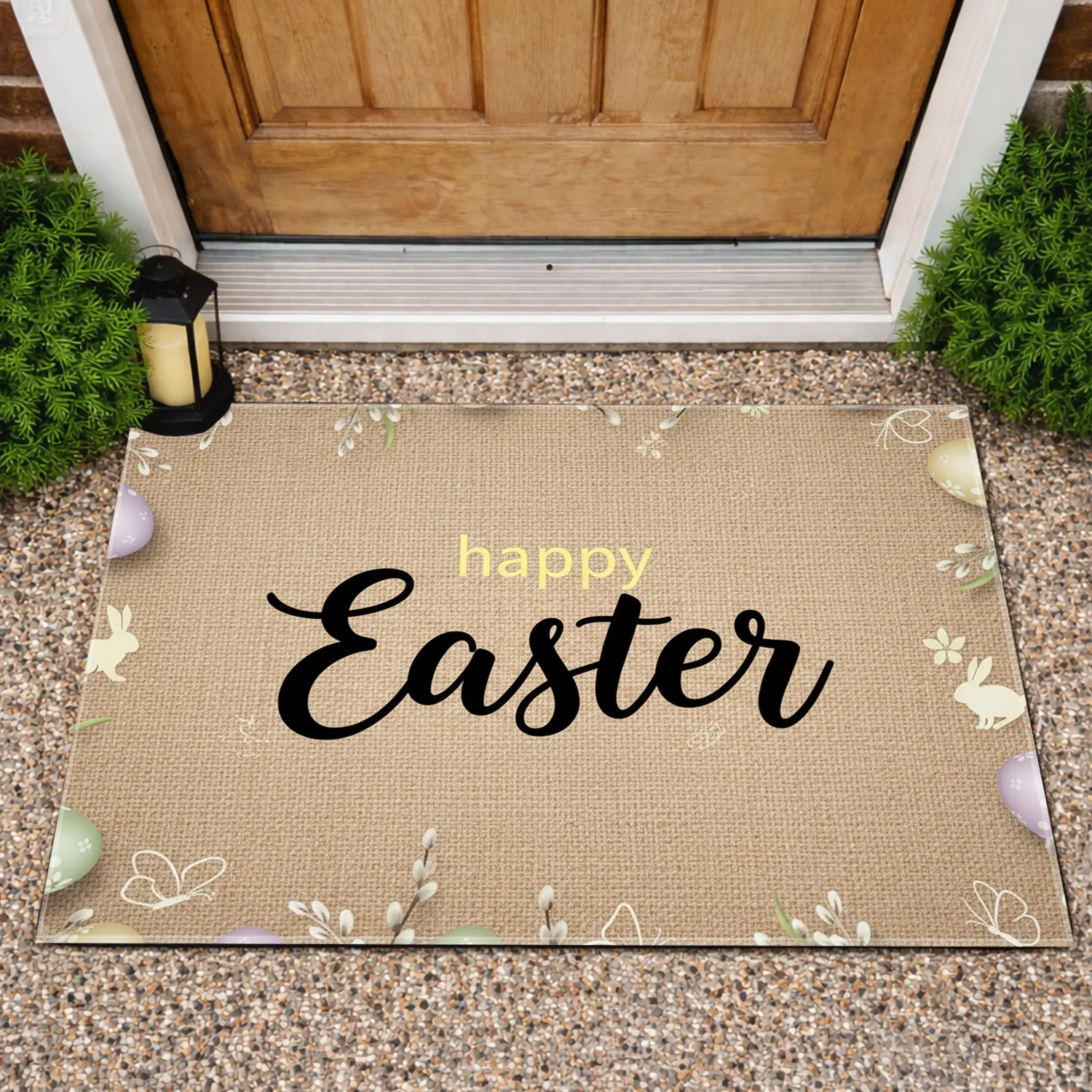 Happy Easter Eggs Bunnies - Spring Holiday Home Decor Doormat - 1