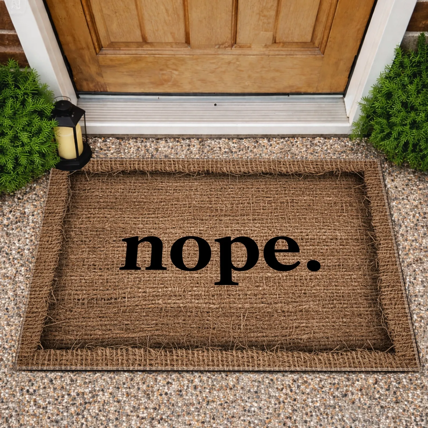 Nope. Text Densely Woven Jute Fiber Background - Sarcastic Humor Gift for Home Doormat - 1