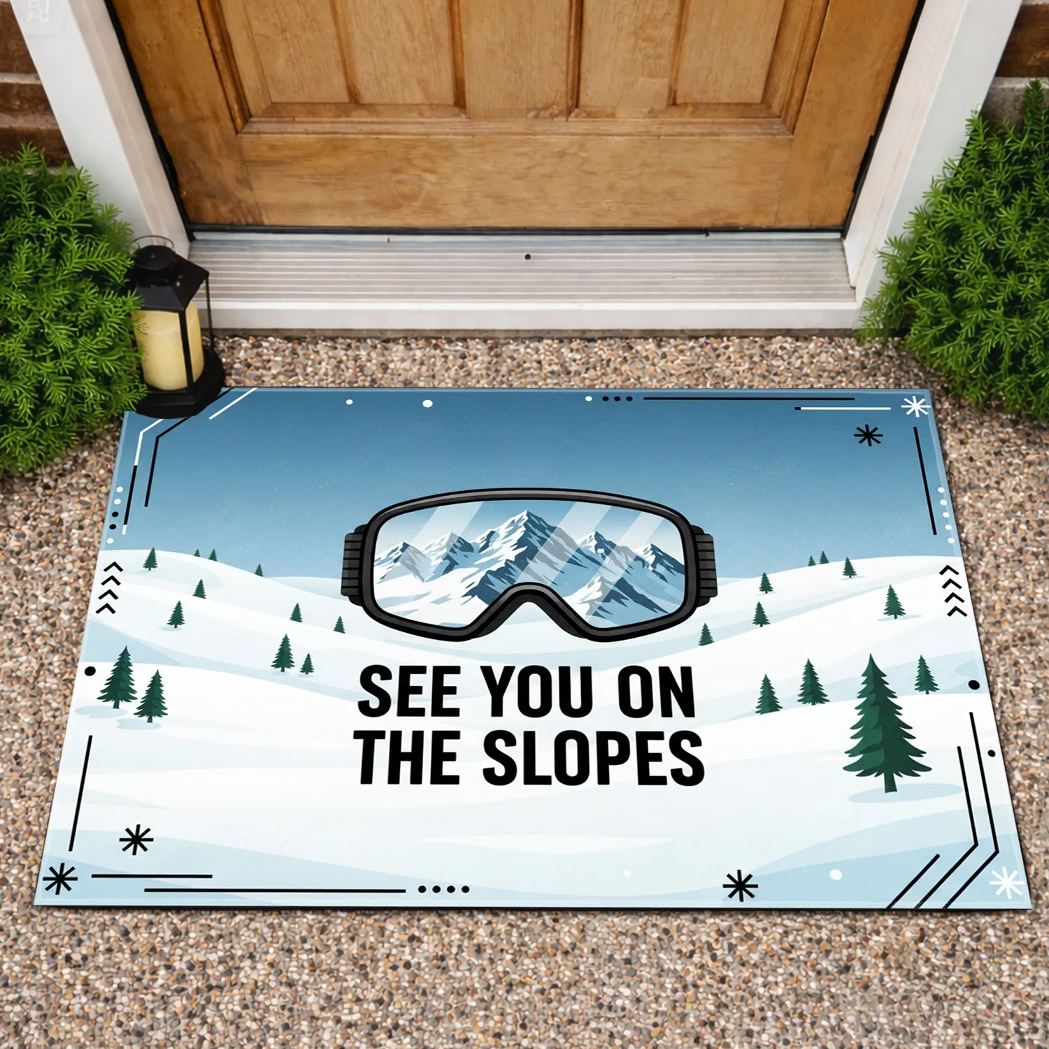 Ski Goggles Snow Mountain Peaks SEE YOU ON THE SLOPES - Winter Skiing Enthusiast Gift Doormat - 1
