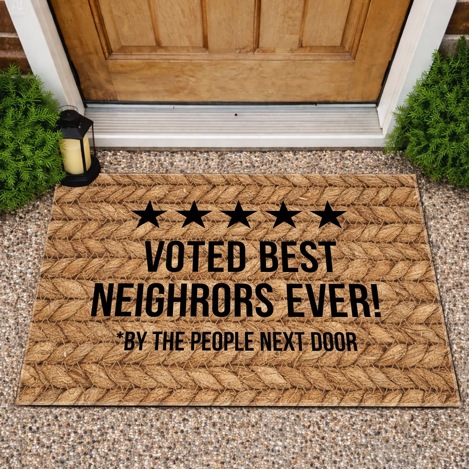 Four Stars VOTED BEST NEIGHBORS EVER - Neighbor Appreciation Home Decor Gift Doormat - 1