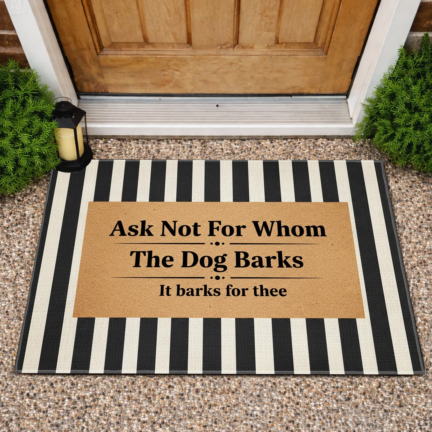 Dog Barks Quote Rustic Tan Stripes - Home Decor Gift for Dog Owners Doormat - 1