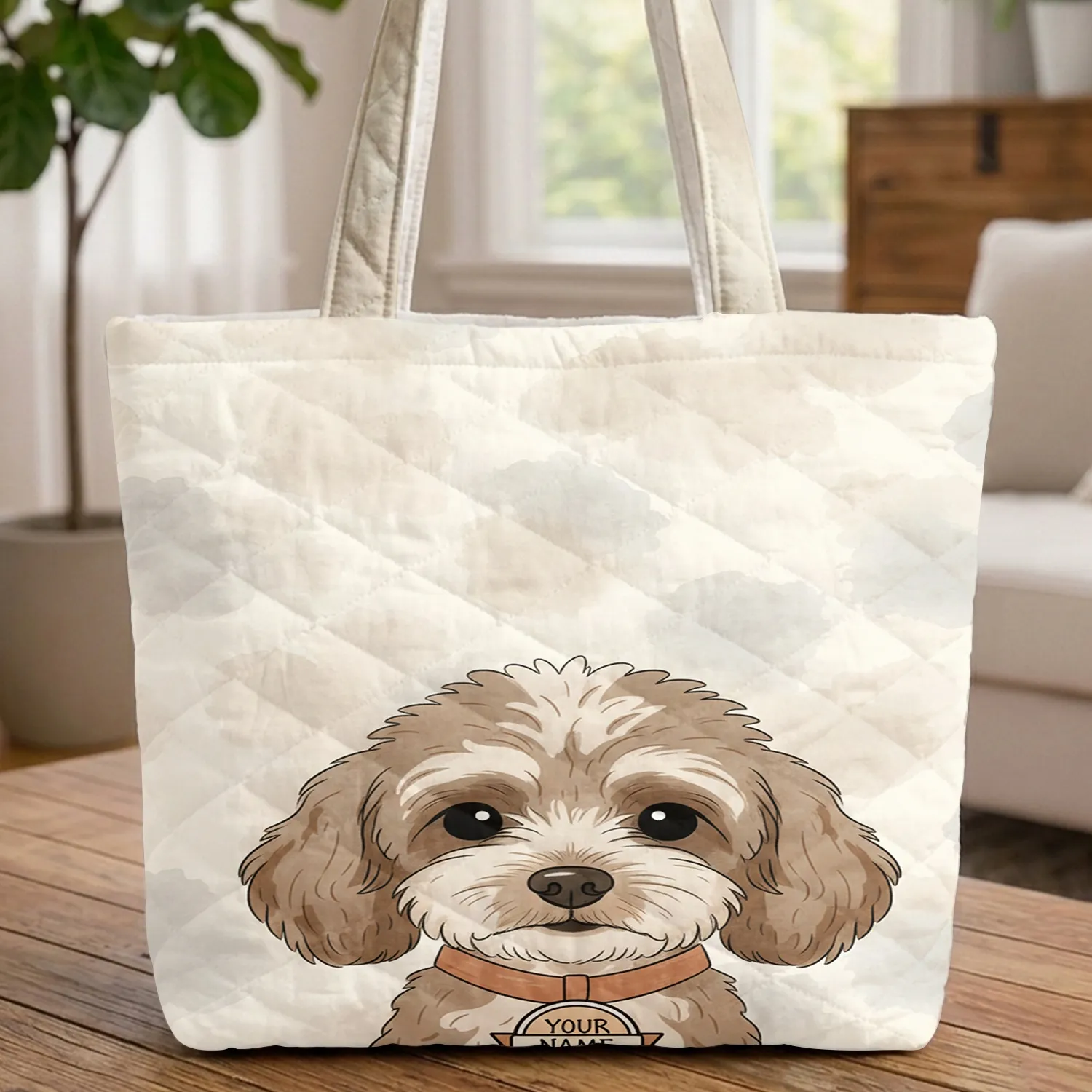 Poodle Dog Cloud Name Tag - Pet Lover Everyday Tote Quilted Tote Bag - 1