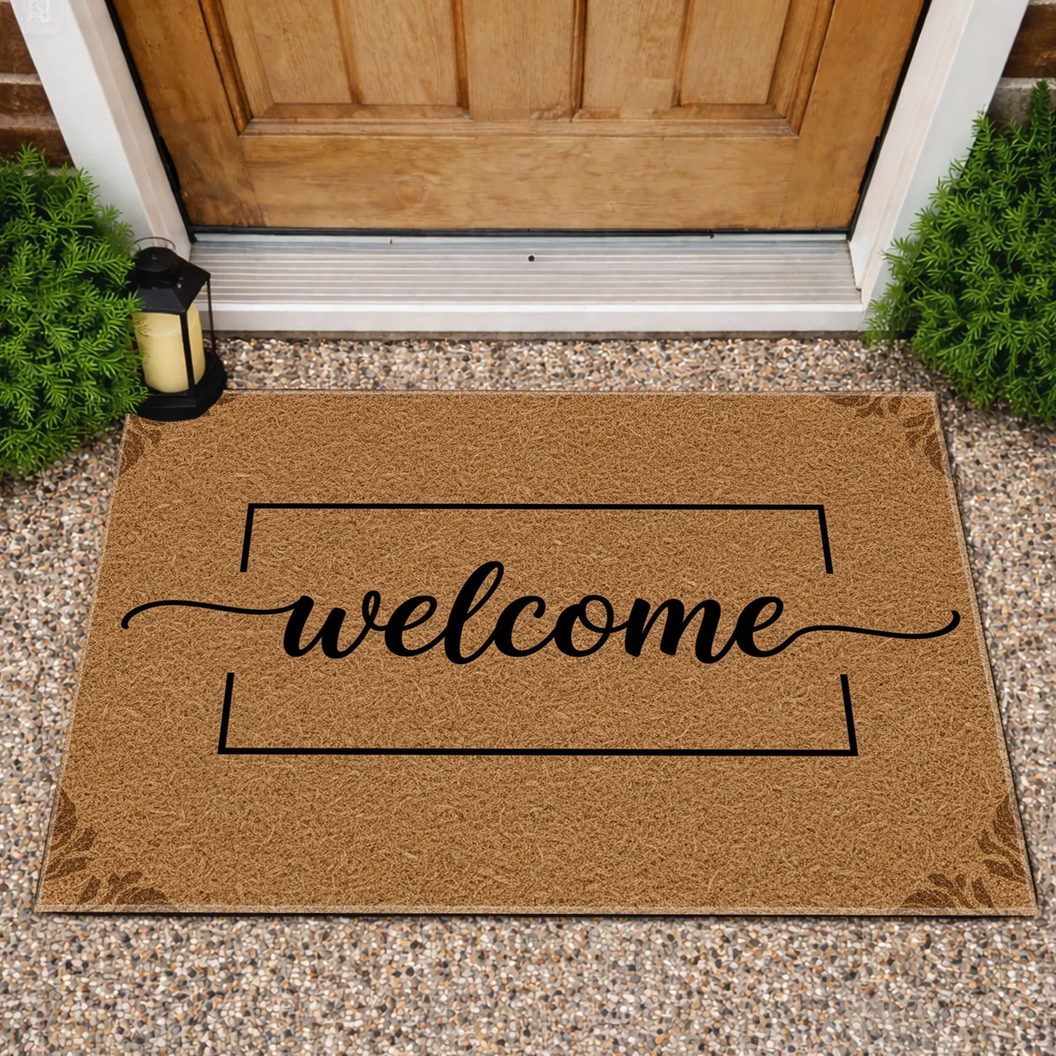 Welcome Script Black Border Jute Home Entryway Guest Welcome Doormat - 1