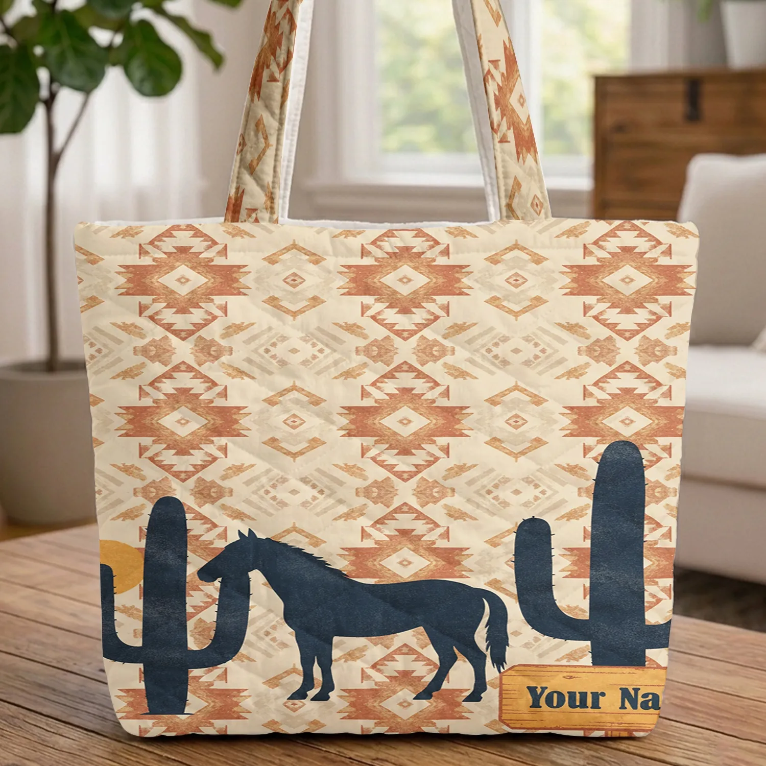 Southwestern Horse Saguaro Cactus - Western Home Decor Gift for Horse Lover Quilted Tote Bag - 1