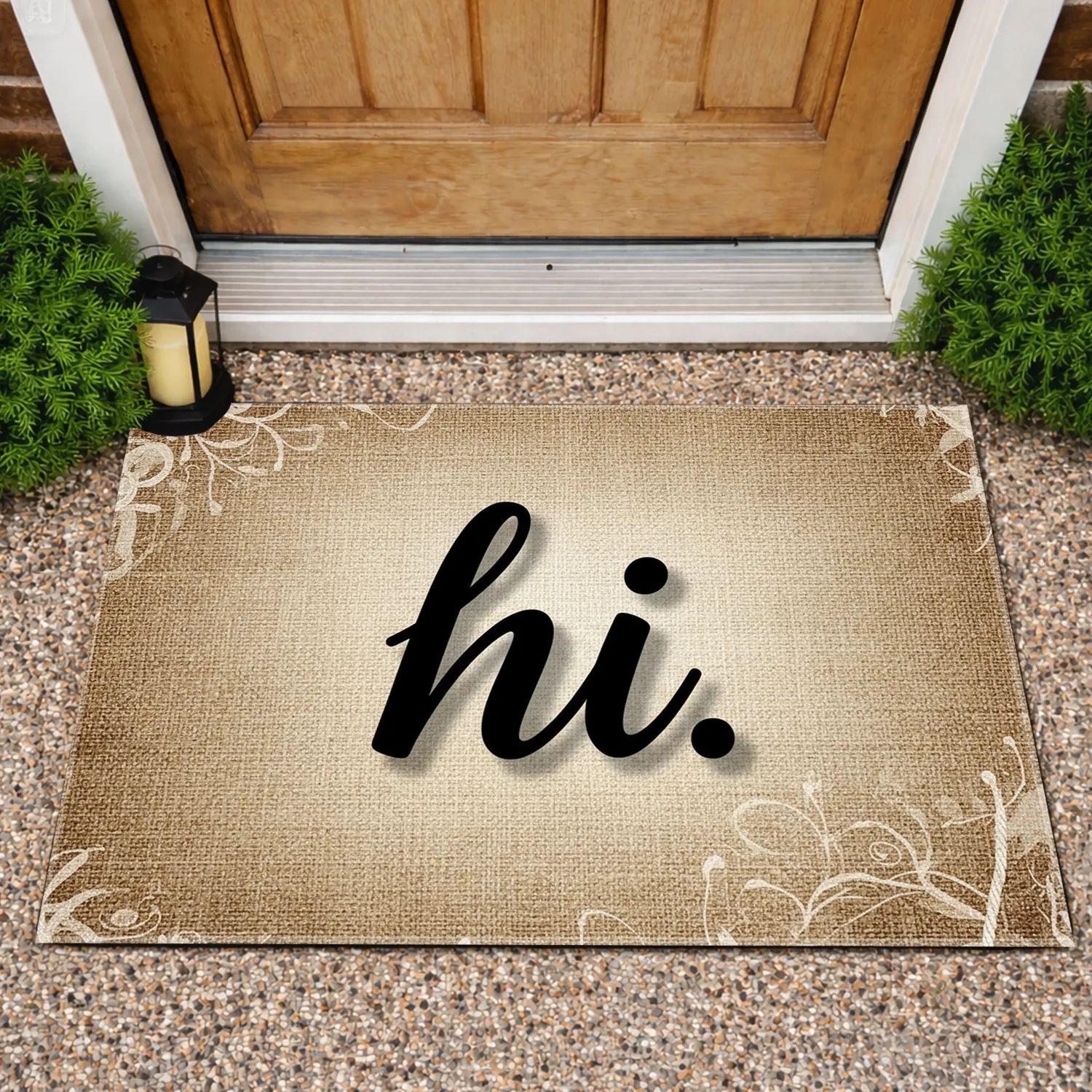 Friendly Script Hi Welcome Greeting - Earthy Woven Fiber Home Decor Gift Doormat - 1