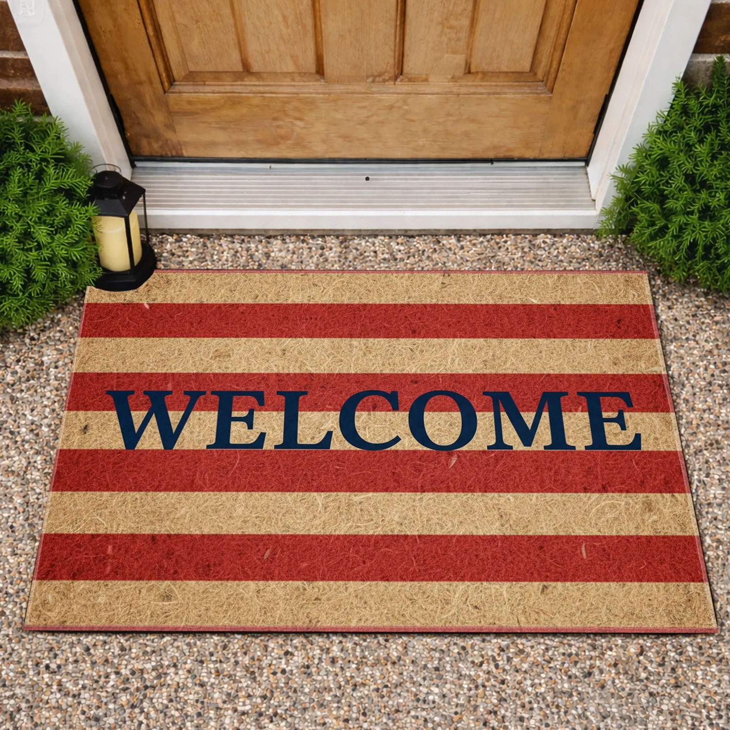 WELCOME Text Coarse Fiber Stripes - Patriotic Home Decor Gift Doormat - 1