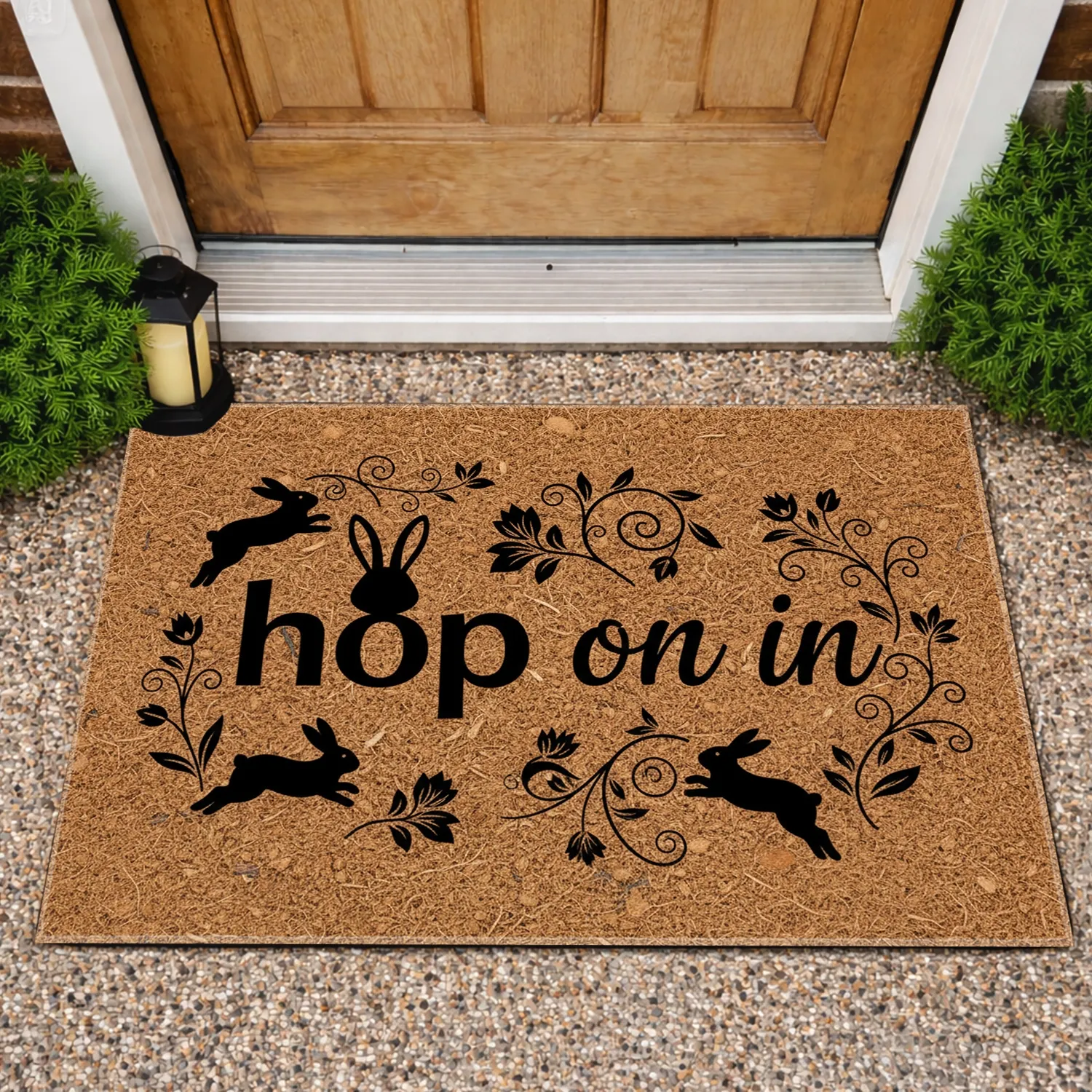 Bunny Head 'O' Hop On In Spring Floral - Welcome Home Decor Doormat - 1