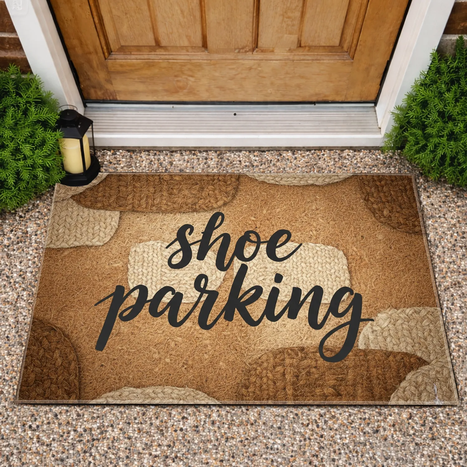 Shoe Parking Calligraphy Richly Textured Natural Fiber Home Decor Gift Doormat - 1