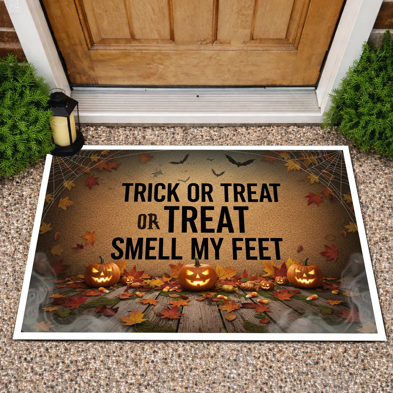 Funny Trick or Treat Smell My Feet Jack-o'-lanterns Bats - Spooky Halloween Decor Doormat - 1