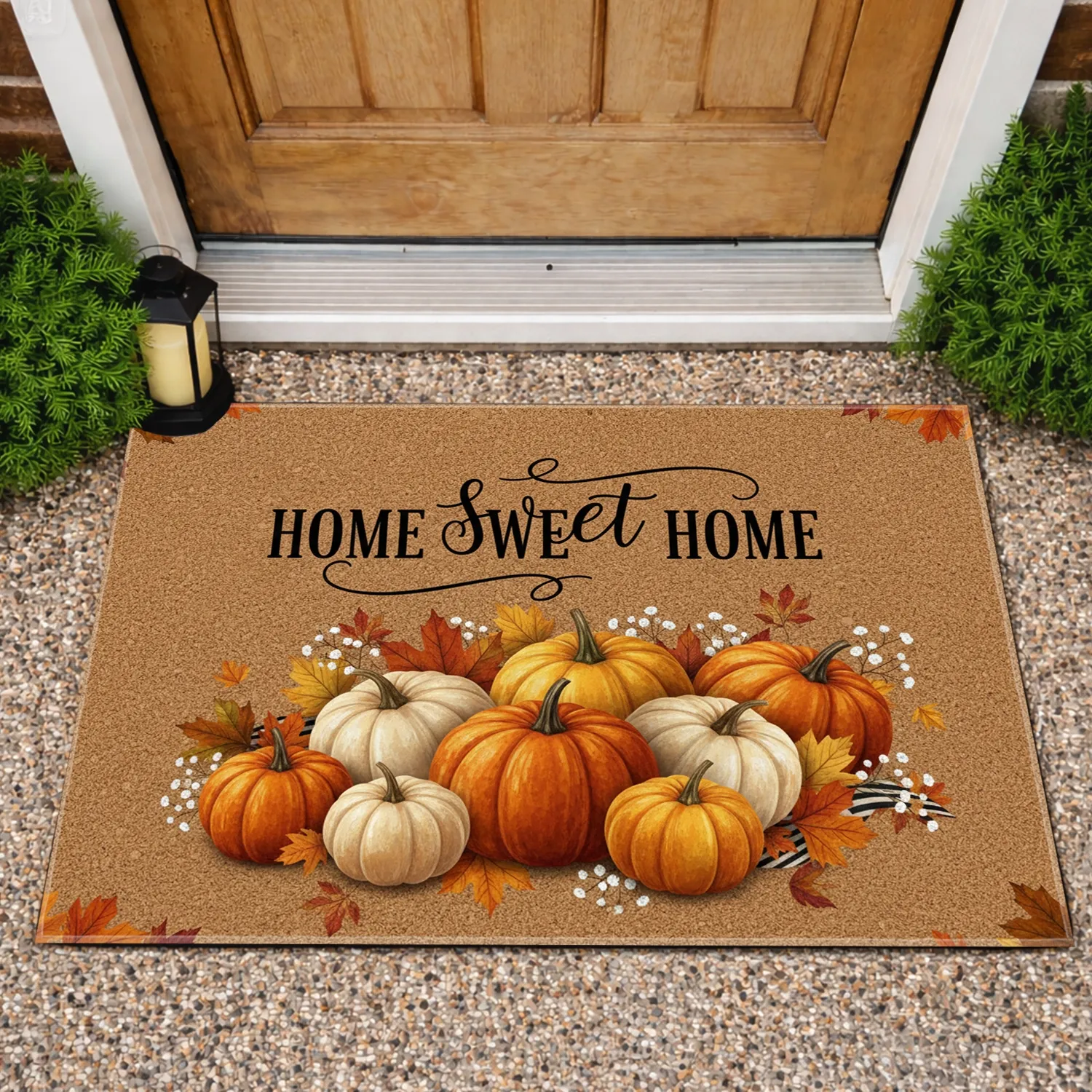 Home Sweet Home Autumn Pumpkins Gourds Fall Foliage - Fall Home Decor Gift Doormat - 1