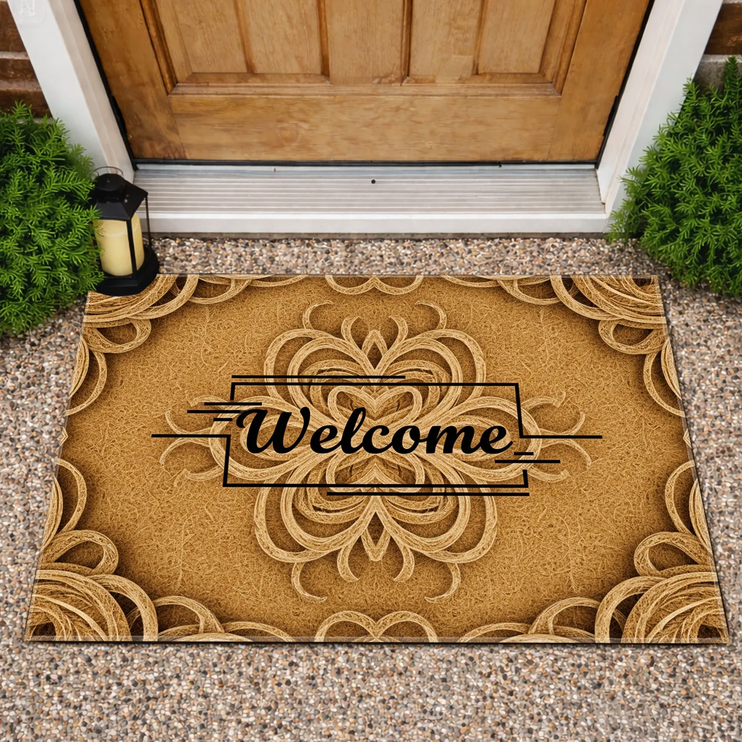 Welcome Script Abstract Line Jute Texture - Housewarming Home Decor Gift Doormat - 1