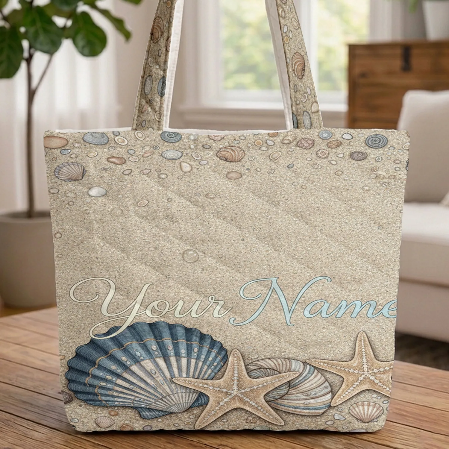 Sandy Beach Clam Conch Starfish Shells - Coastal Living Gift Quilted Tote Bag - 1