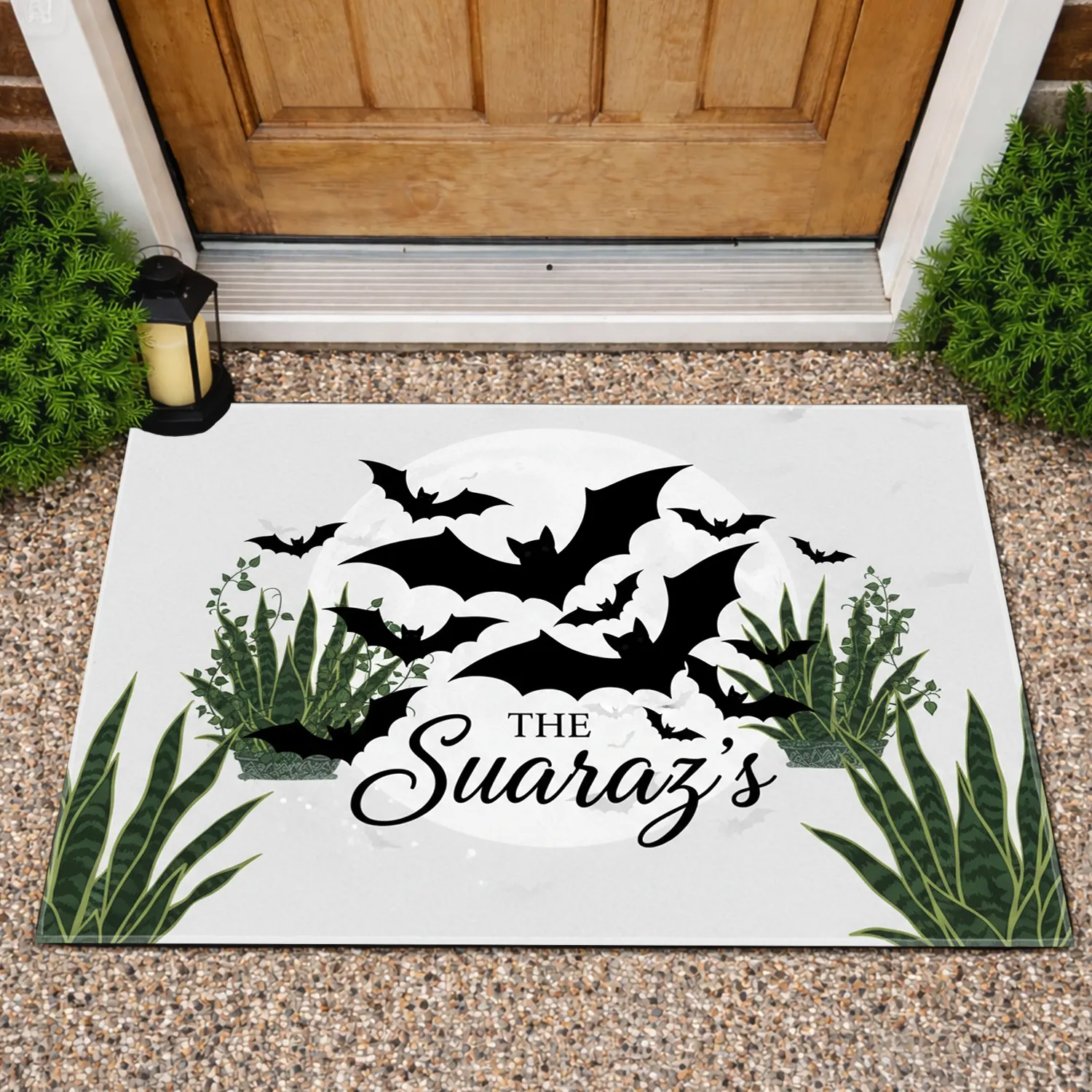 Full Moon Black Silhouette Bats Snake Plants Custom Halloween Home Decor Gift Doormat - 1