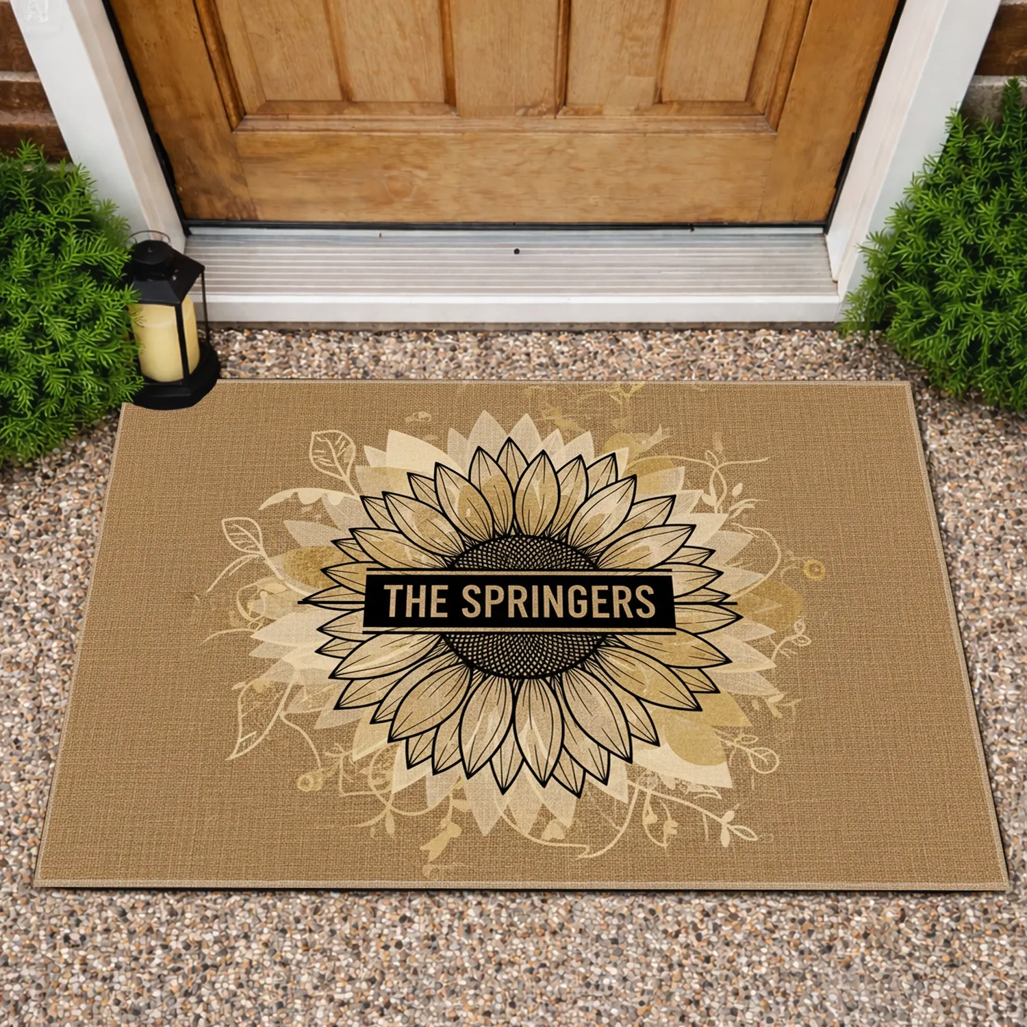 Earthy Botanical Sunflower Custom Family Lifestyle Home Decor Doormat - 1